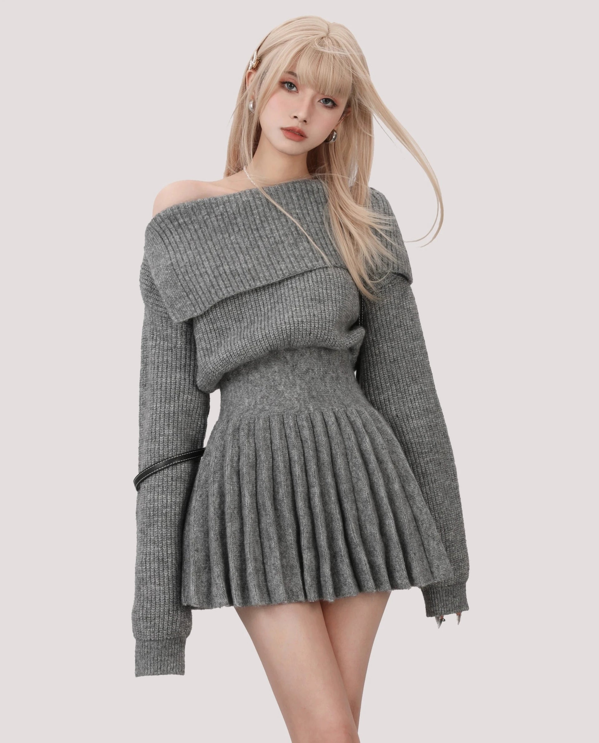 韓国 ファッション通販 shoulder off pleats DL1071 one-piece ワンピース