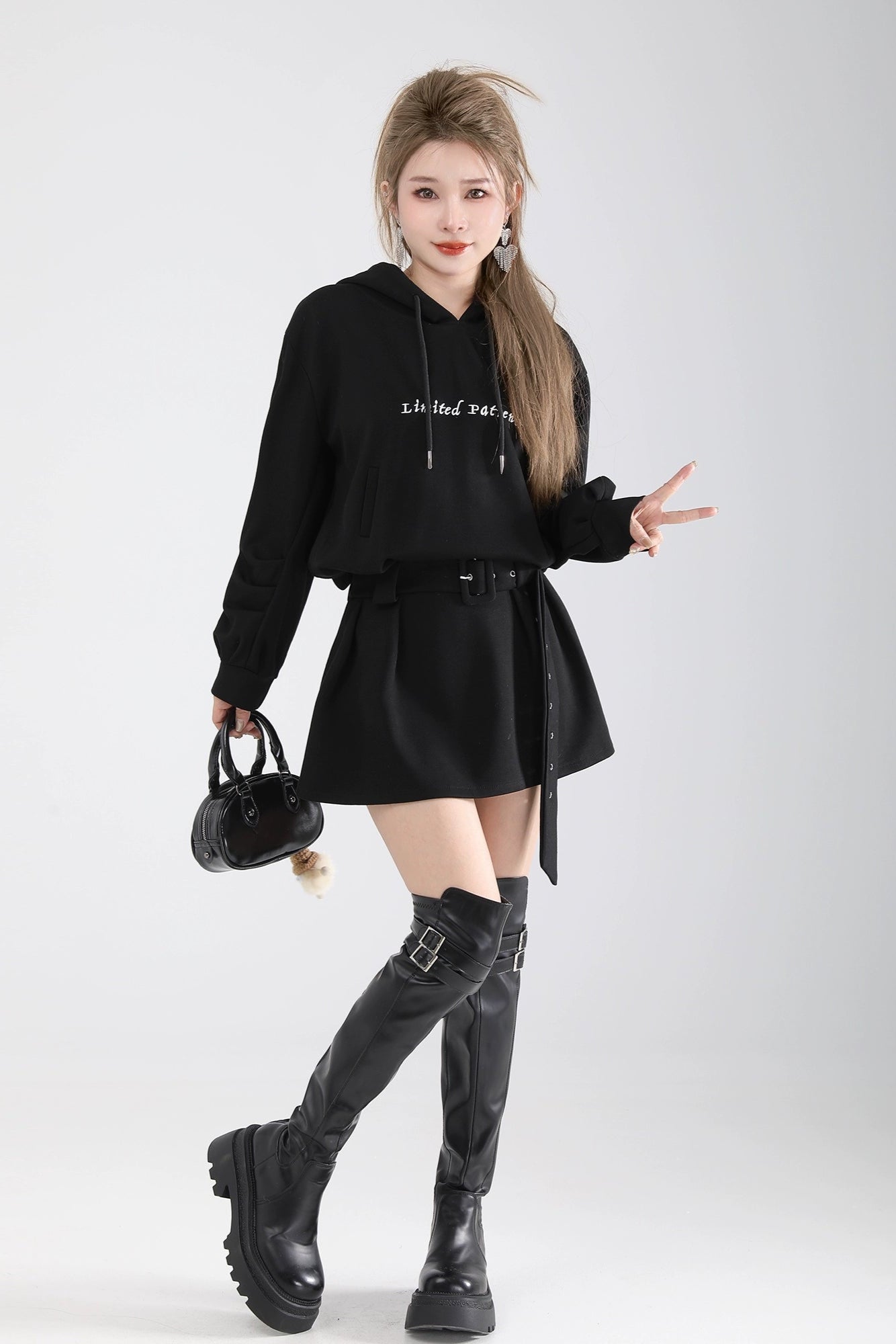 belted hoodie one-piece DL1462