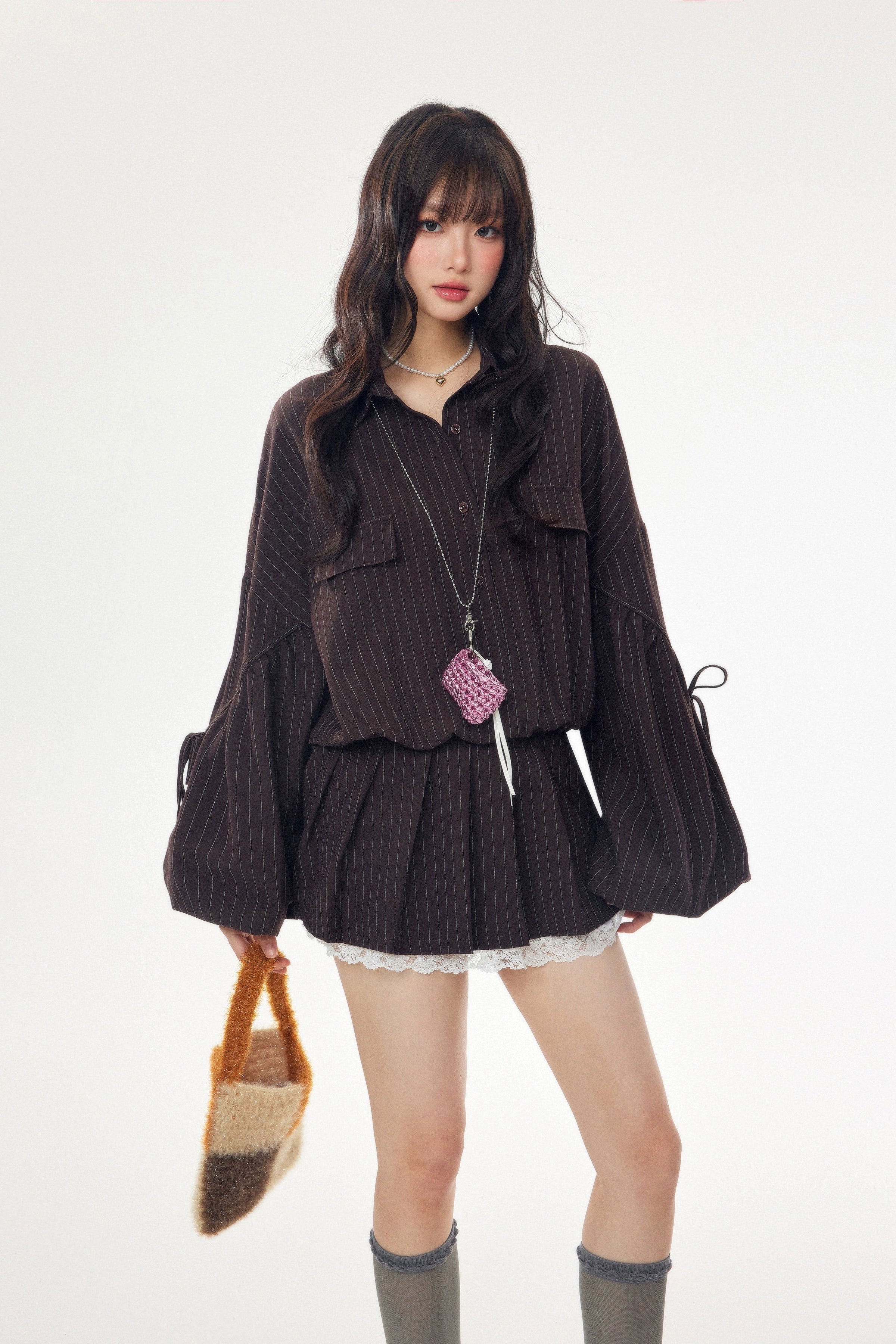 stripe frill layer one-piece DL1443