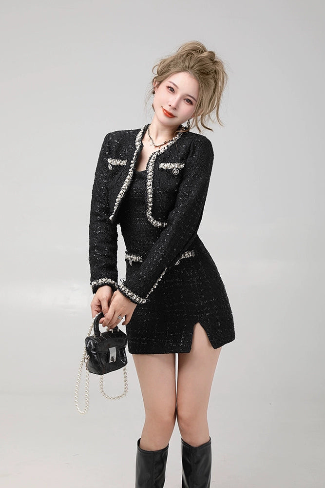 pearl-trim tweed mini set up DL1475