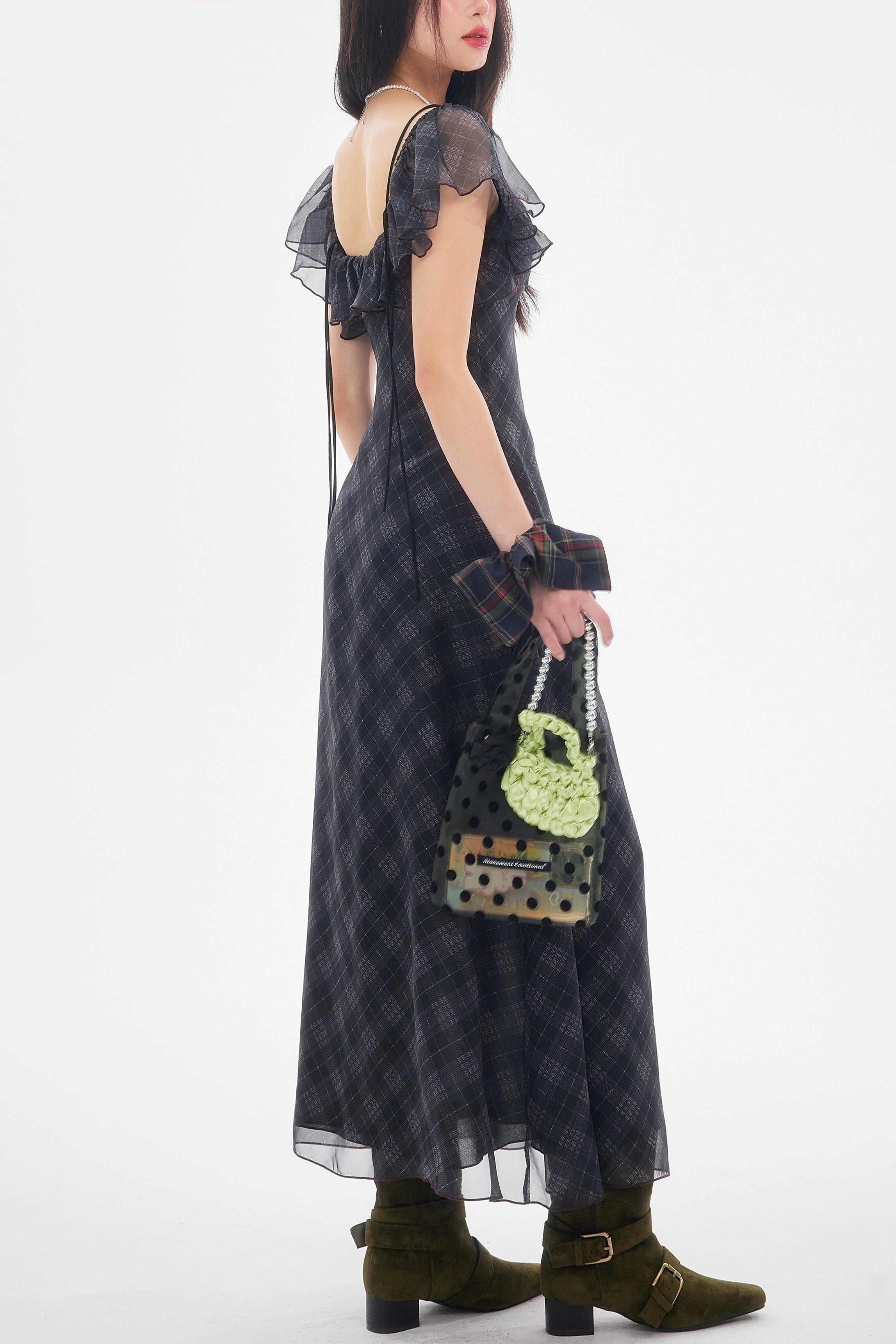 see-through check long one-piece DL1414