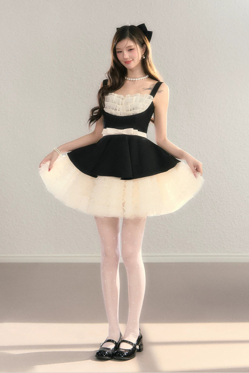 black ribbon peplum ballet dress DL1509