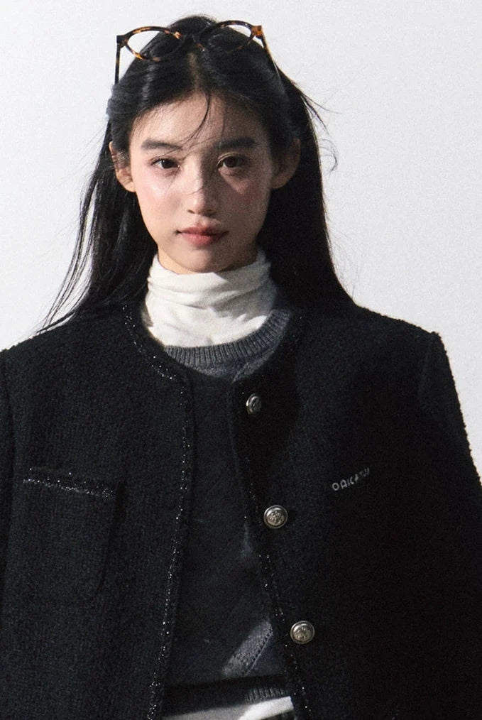 tweed line point black jacket DL10035