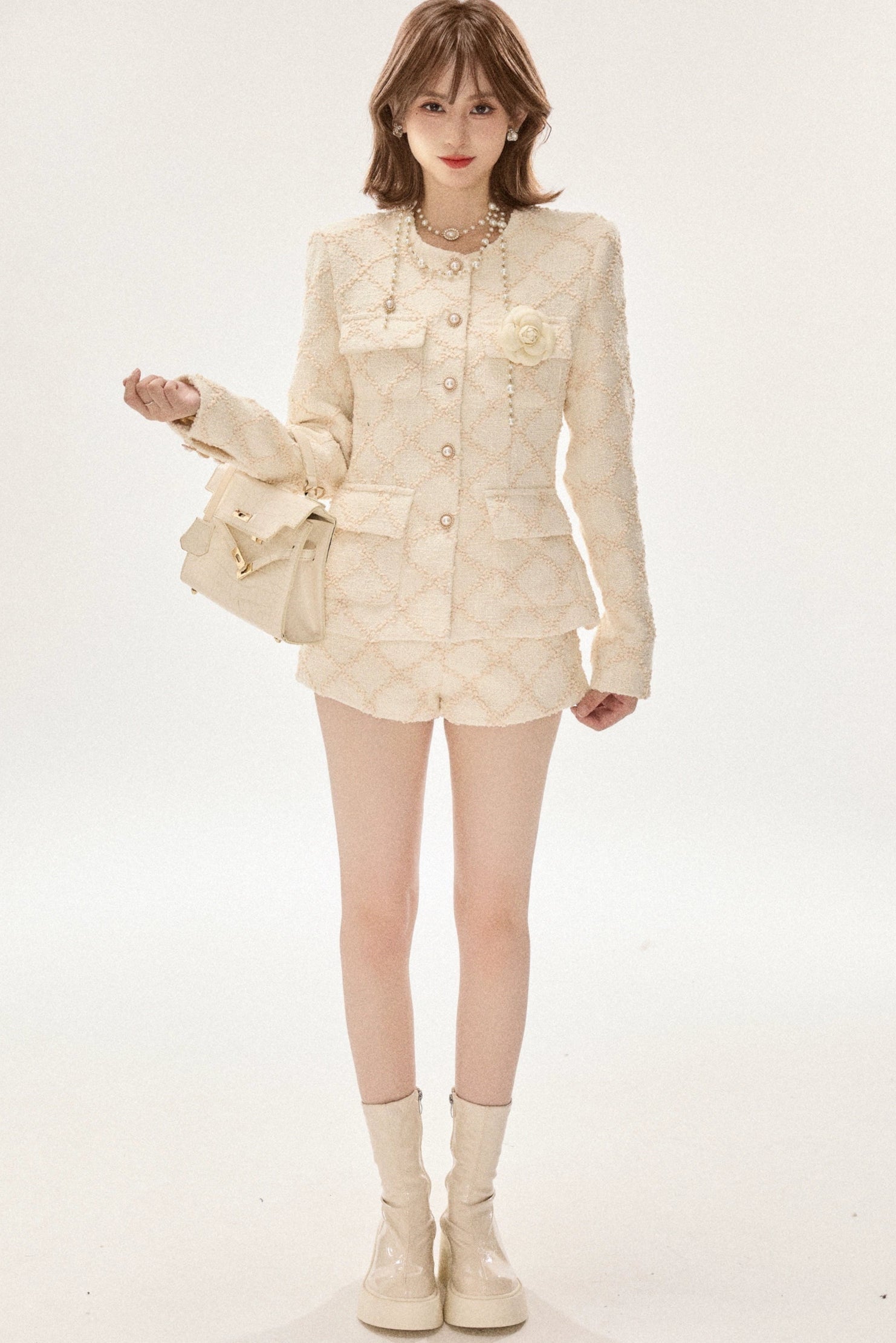 quilted tweed short set up DL1460