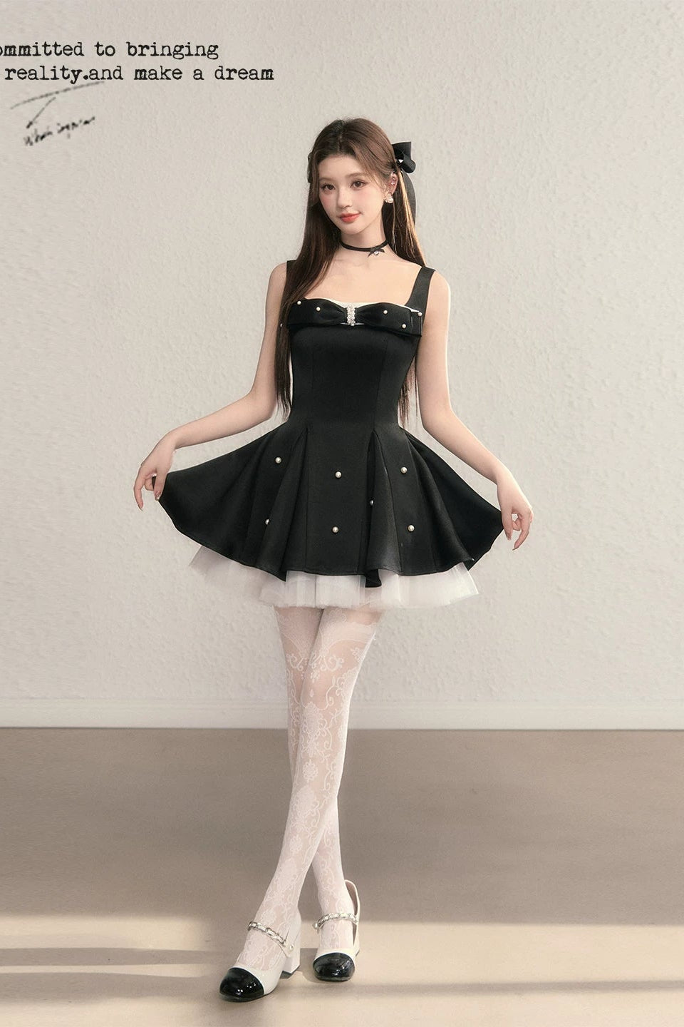 pearl ribbon bustier ballet dress DL1513