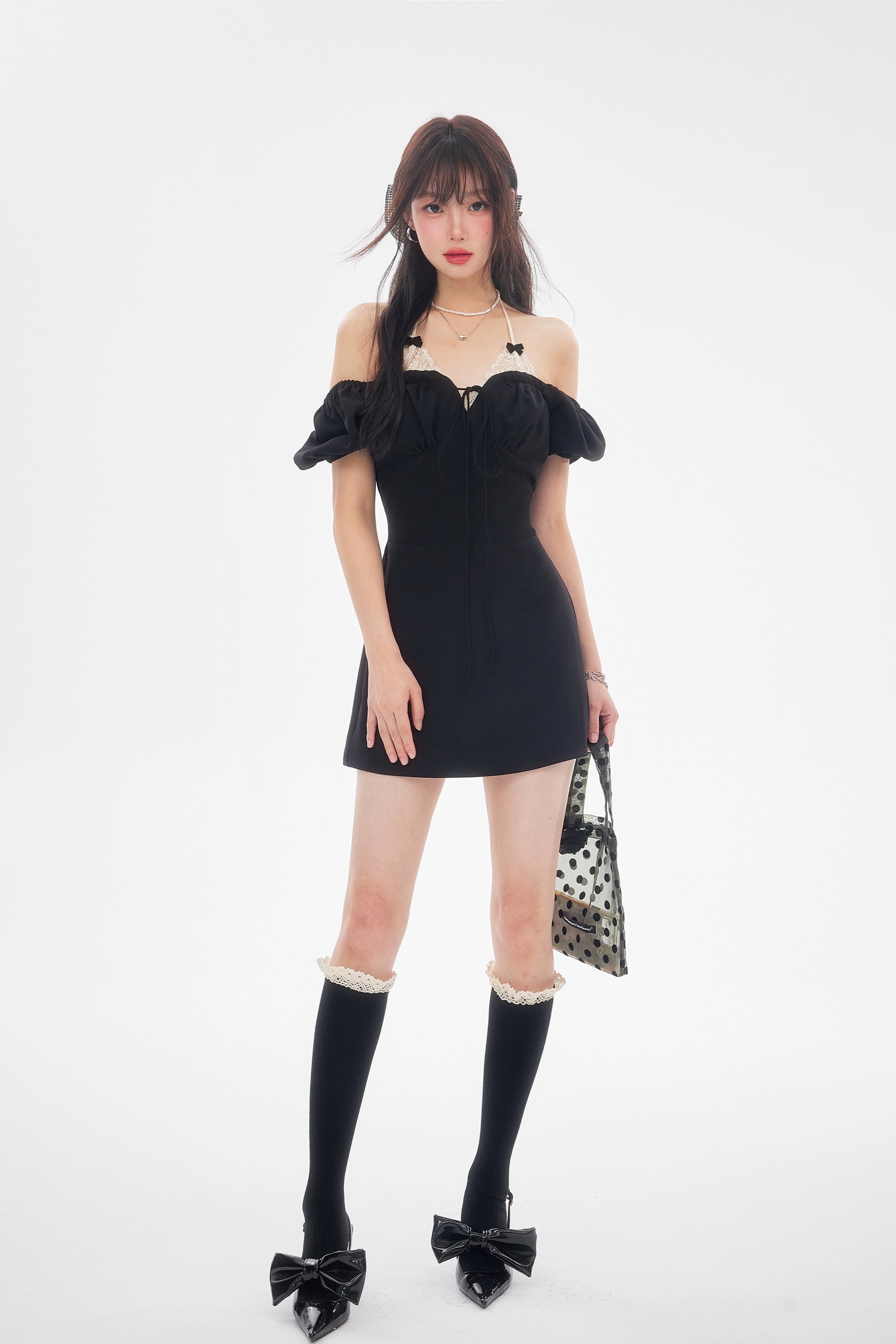 black puff sleeve one-piece DL1410