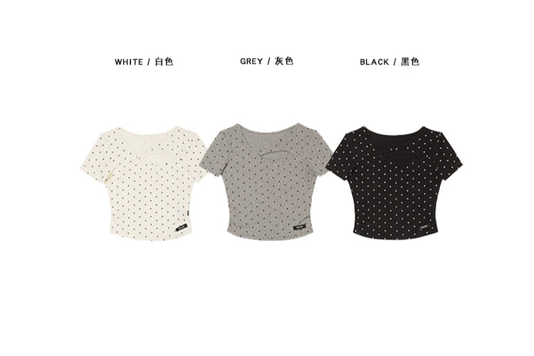 heart dot Ribbon open front tops DL1397