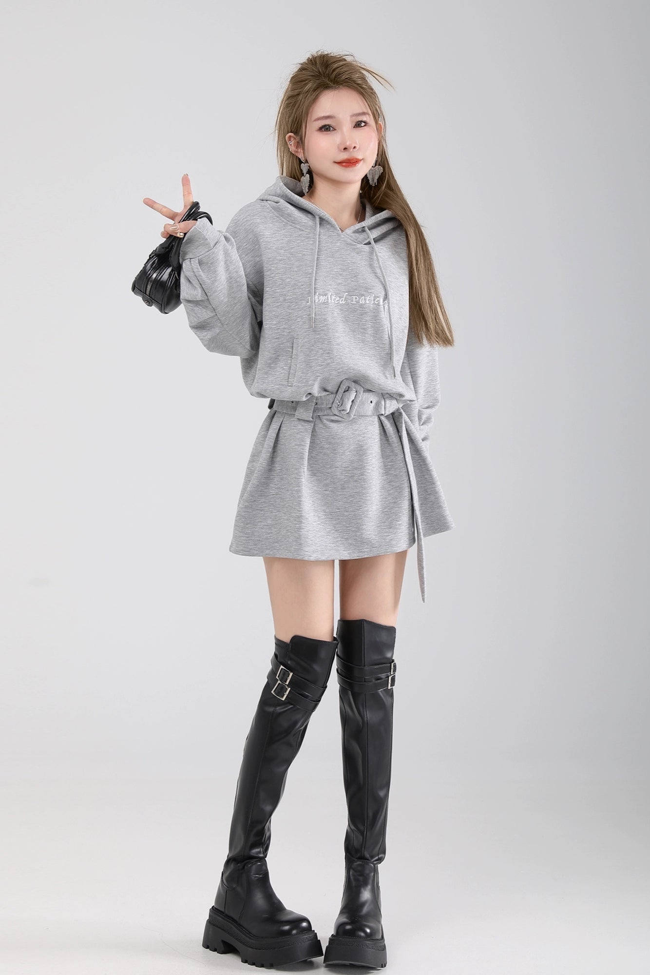 belted hoodie one-piece DL1462