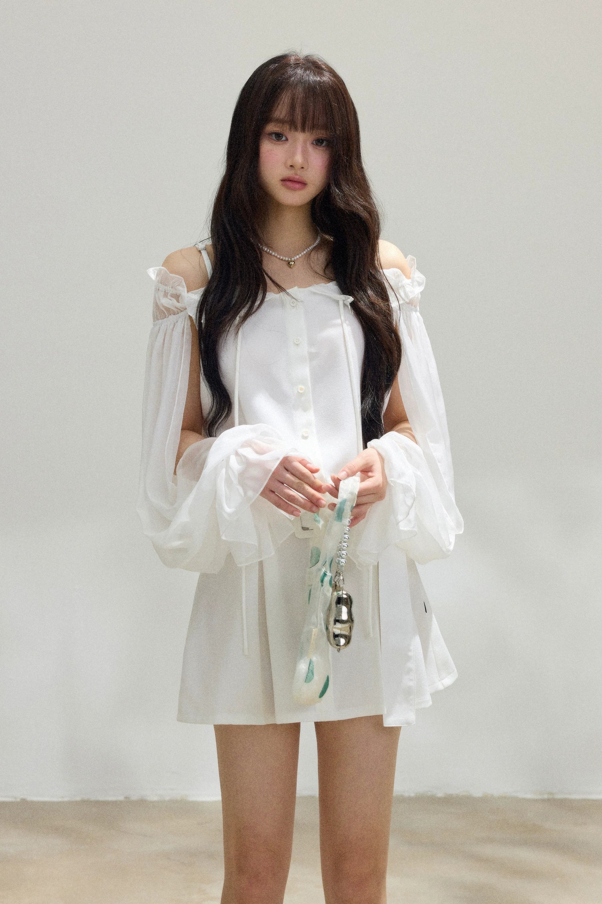 sheer off shoulder frill mini one-piece DL1519