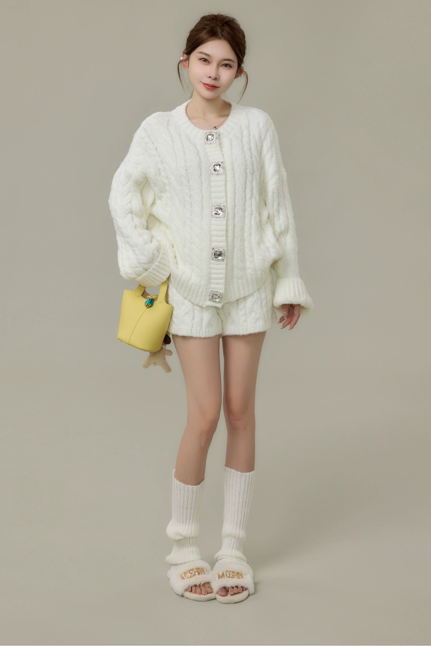 bijou button cable knit set up DL1499