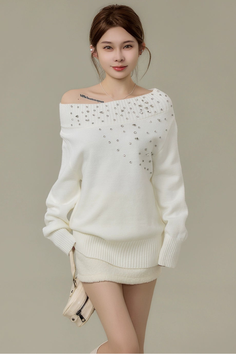 crystal embellish off-shoulder knit DL1498
