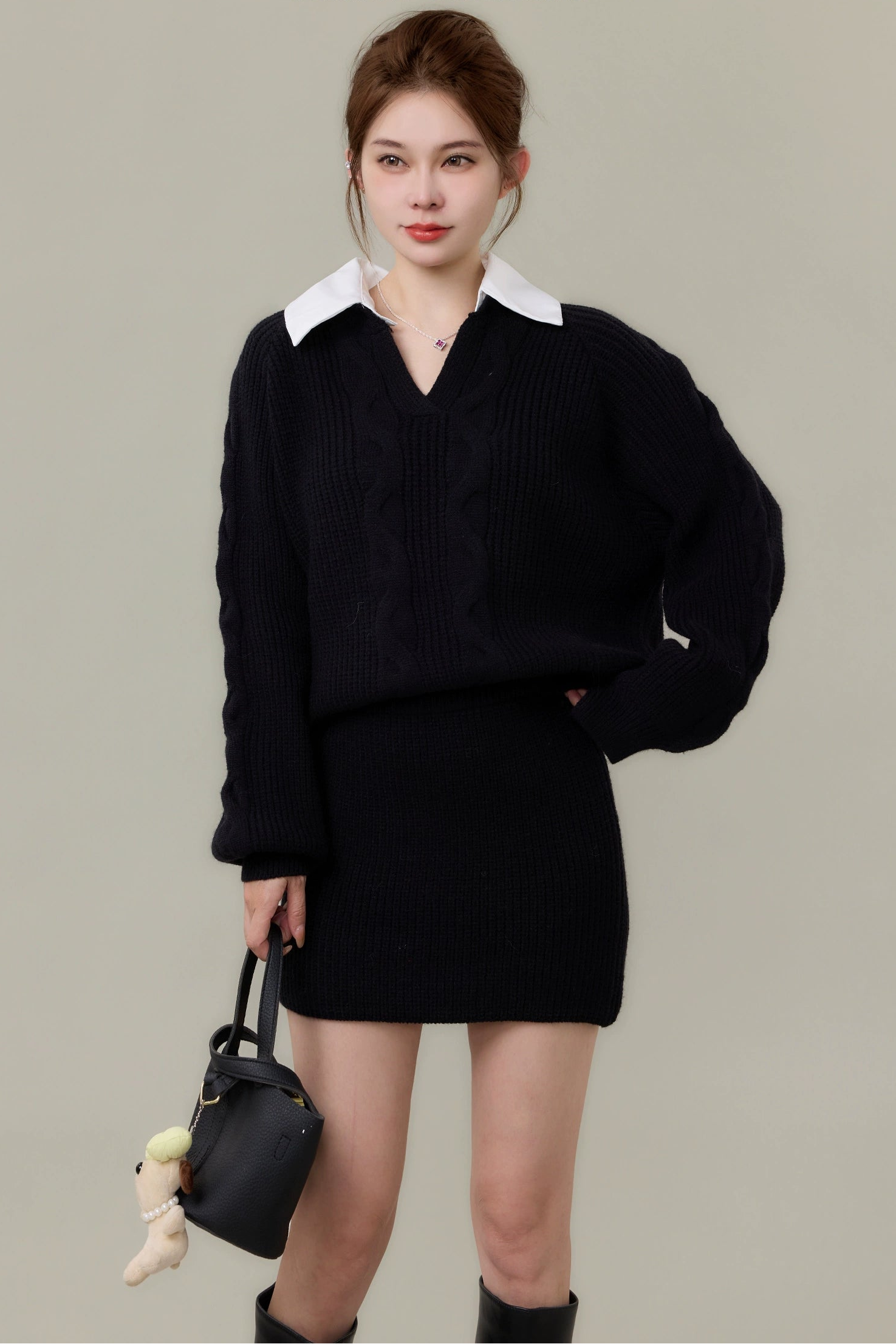 shirt collar cable knit mini set up DL1497