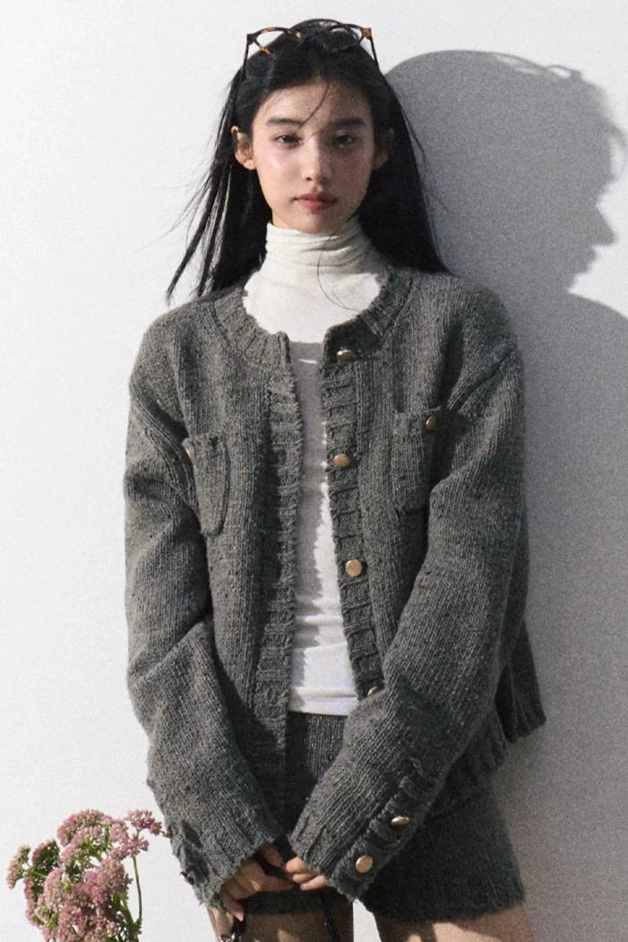 round gray Knit cardigan DL10034