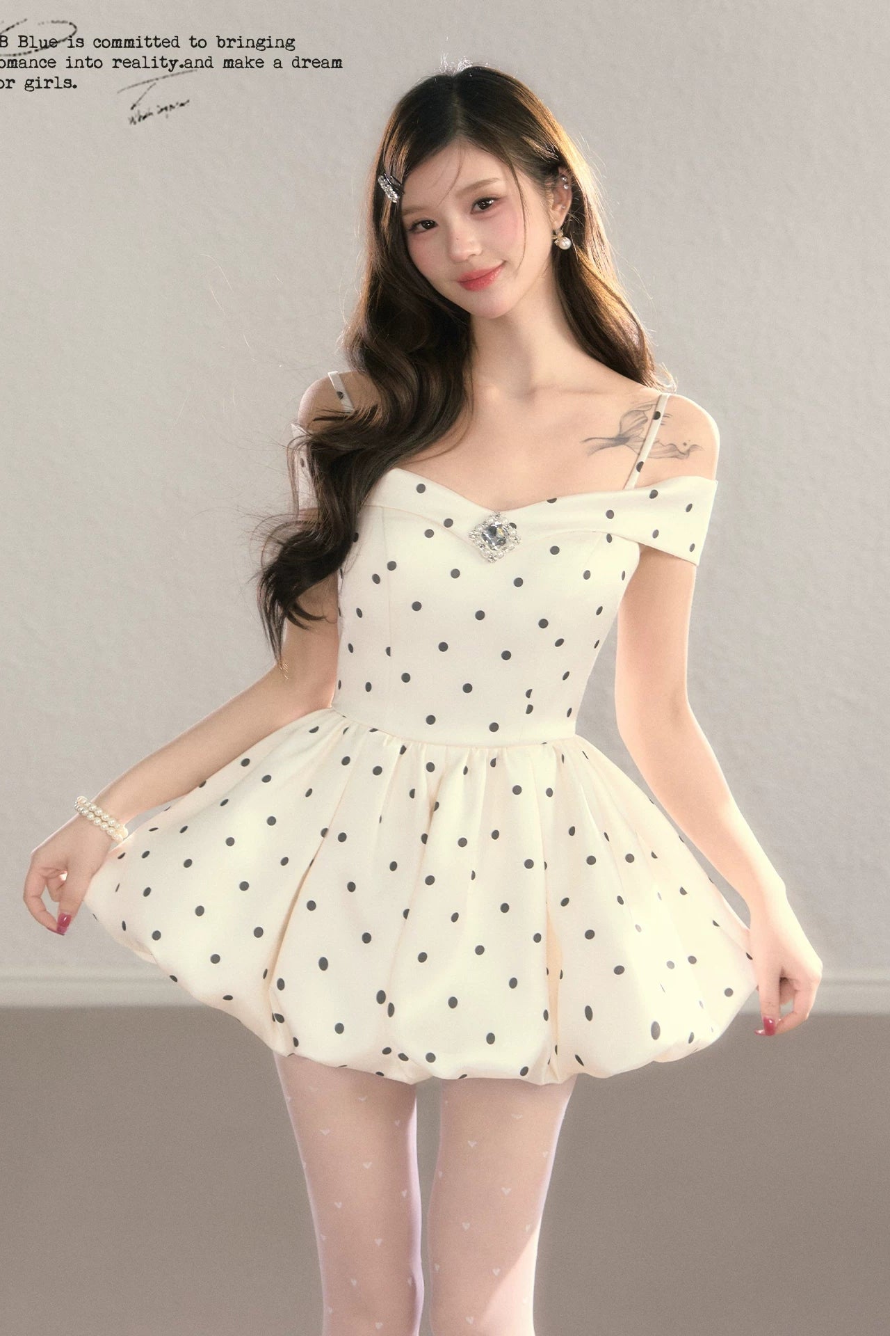 dot ribbon balloon mini dress DL1515