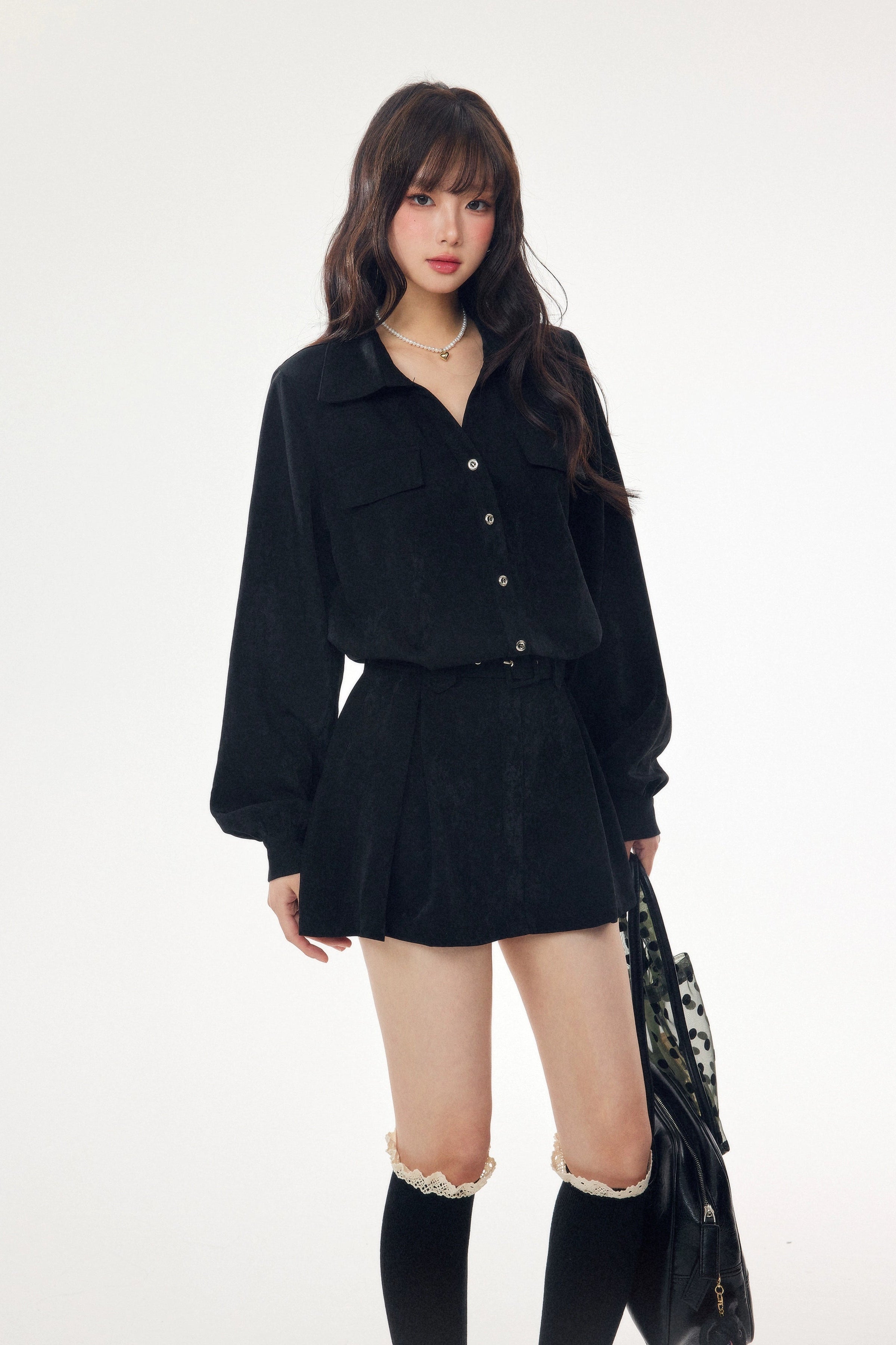 black mini shirt one-piece DL1444