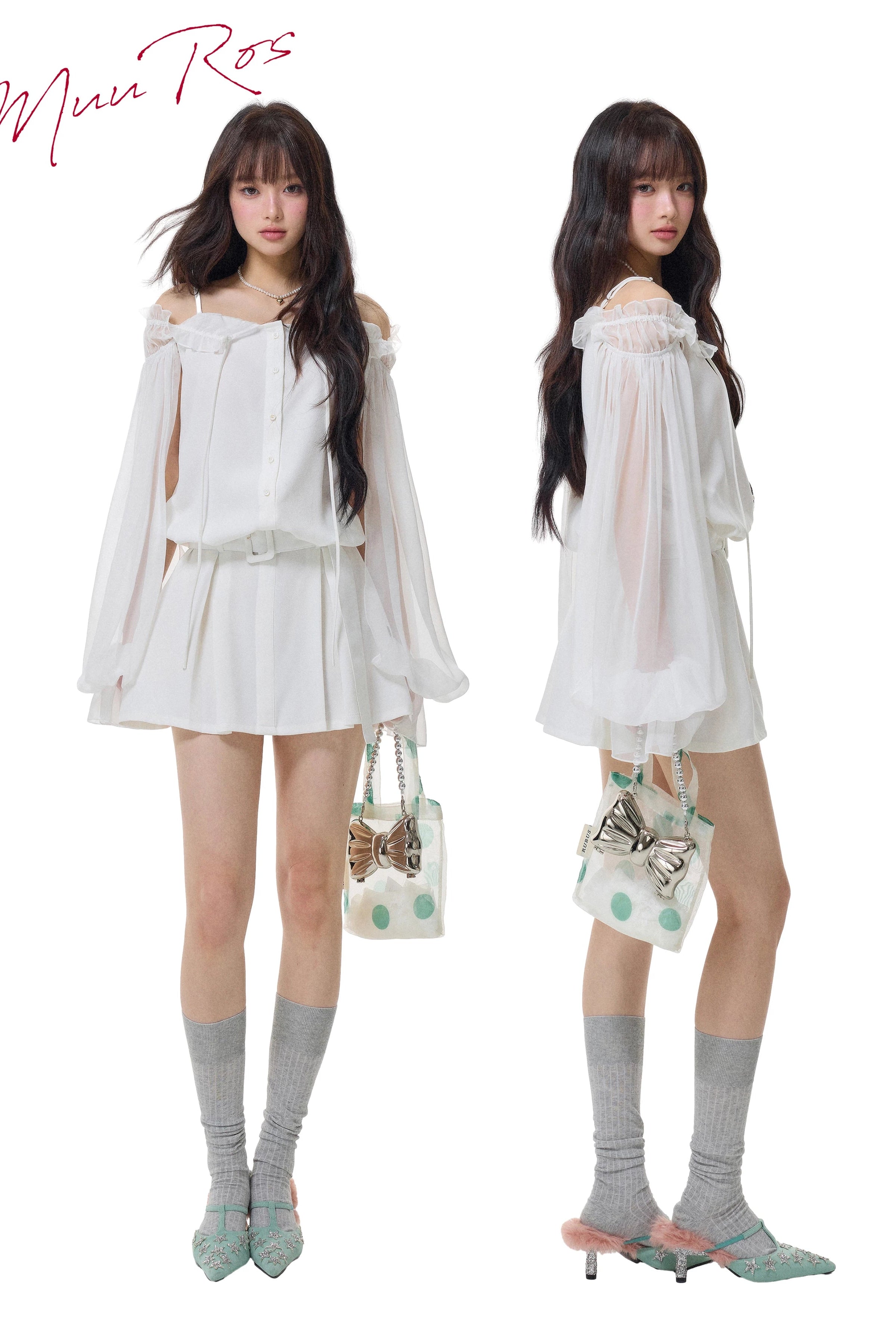 sheer off shoulder frill mini one-piece DL1519