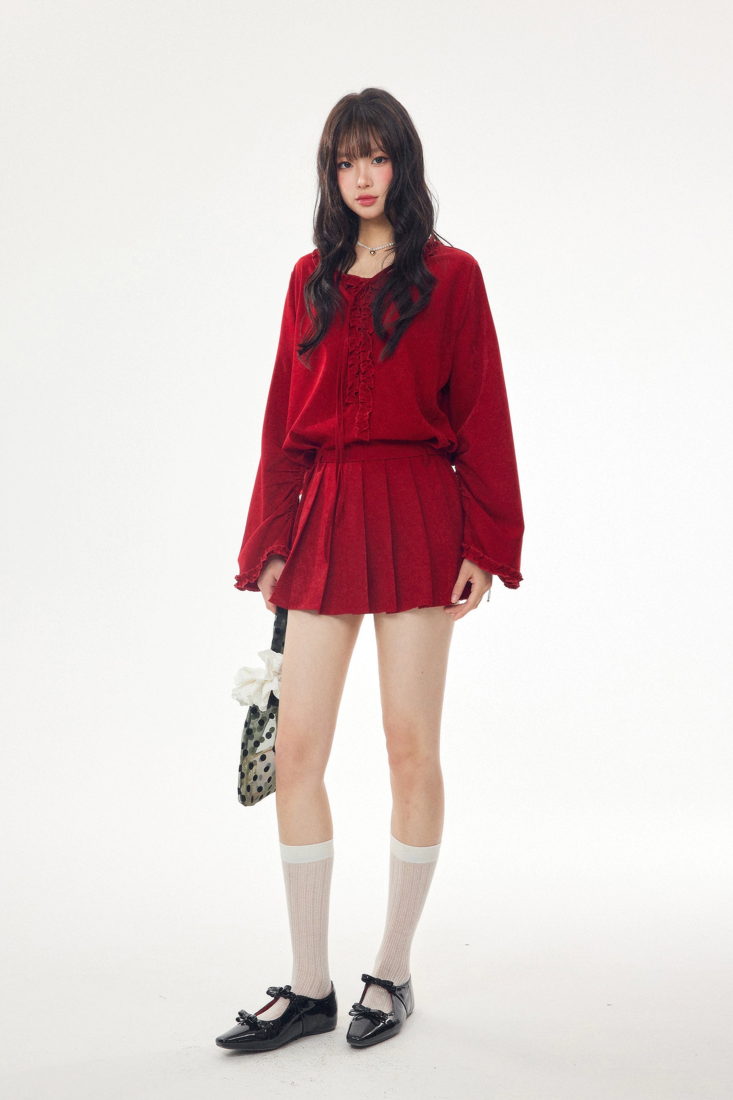 velour frill shirt one-piece DL1442