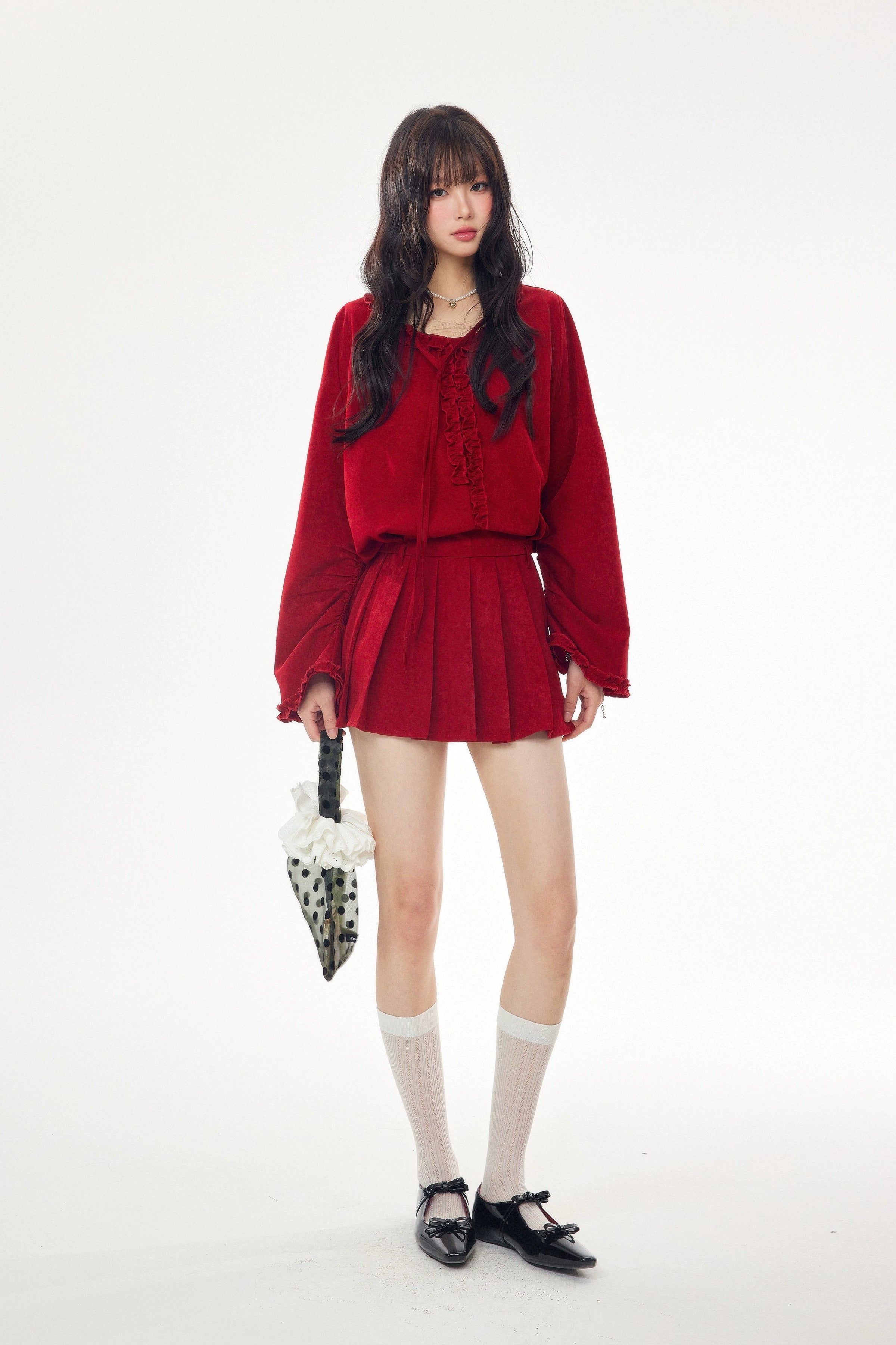 velour frill shirt one-piece DL1442