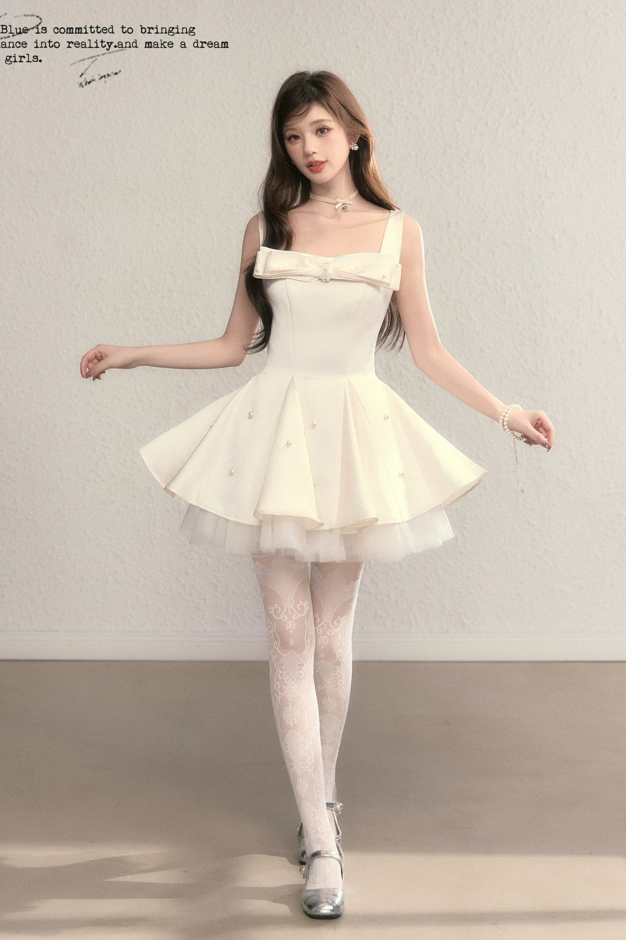 pearl ribbon bustier ballet dress DL1513