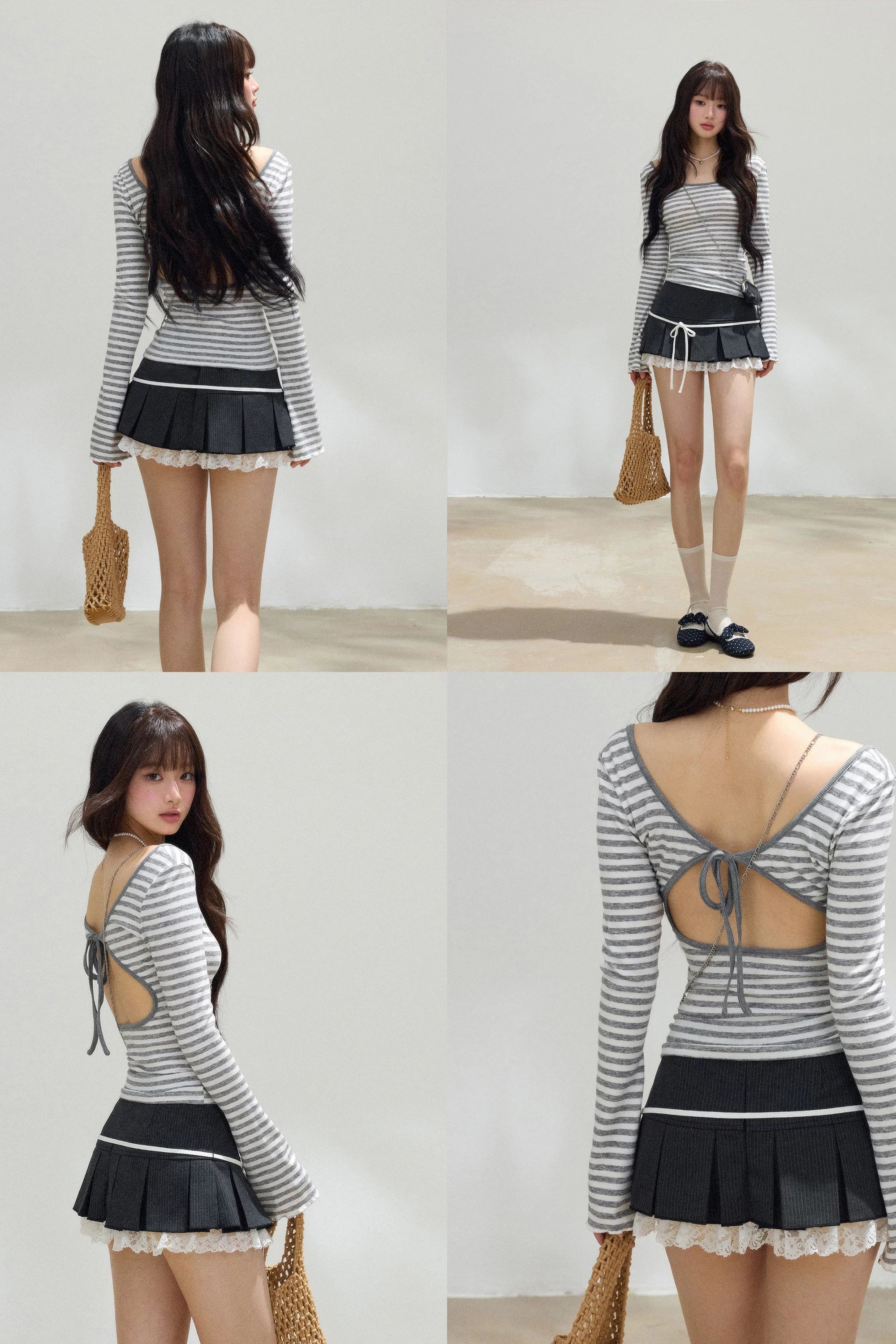 stripe ribbon flare tops DL1522