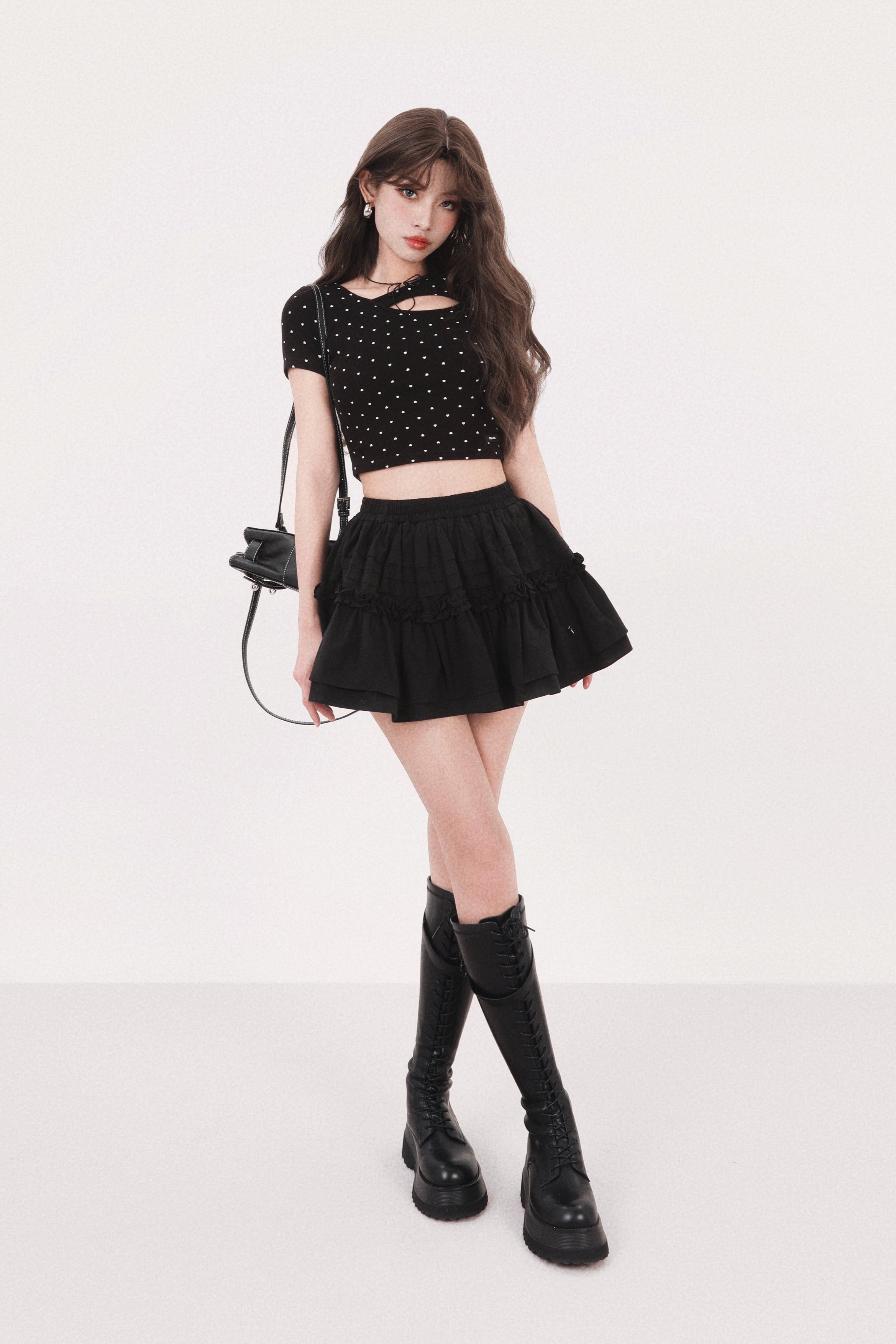 heart dot Ribbon open front tops DL1397