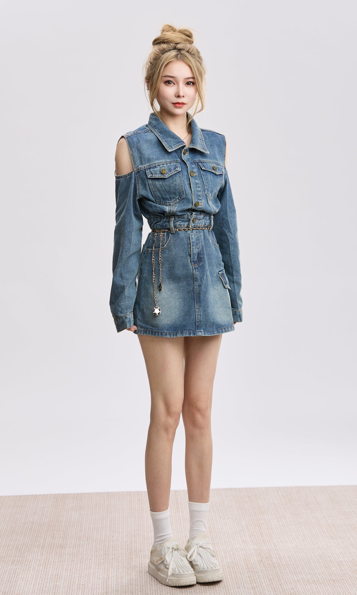 cold shoulder denim set up DL1373