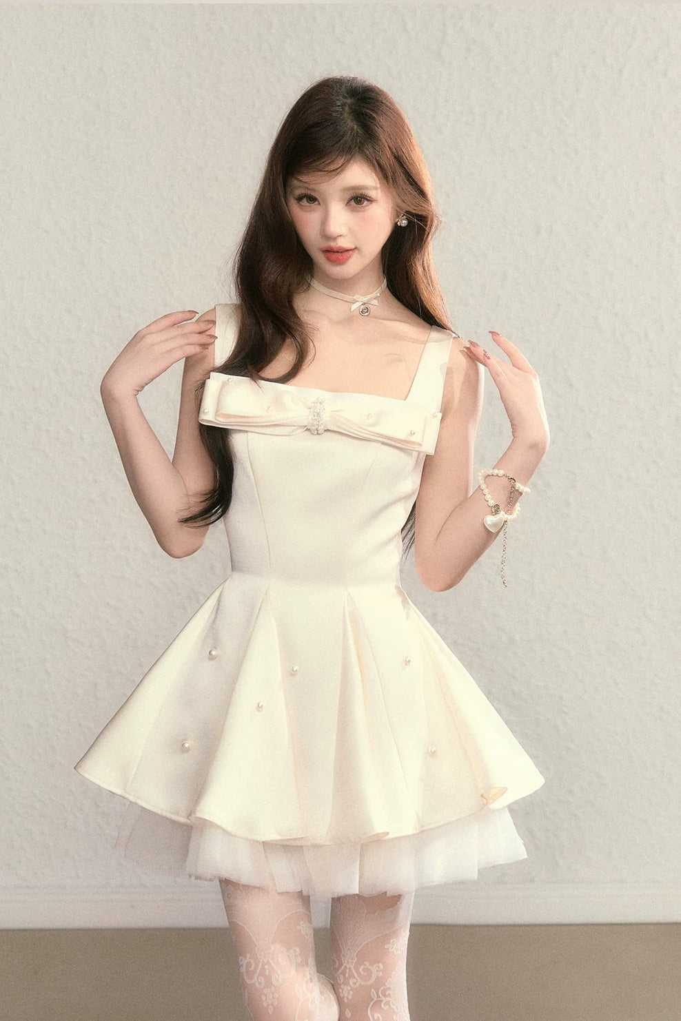 pearl ribbon bustier ballet dress DL1513