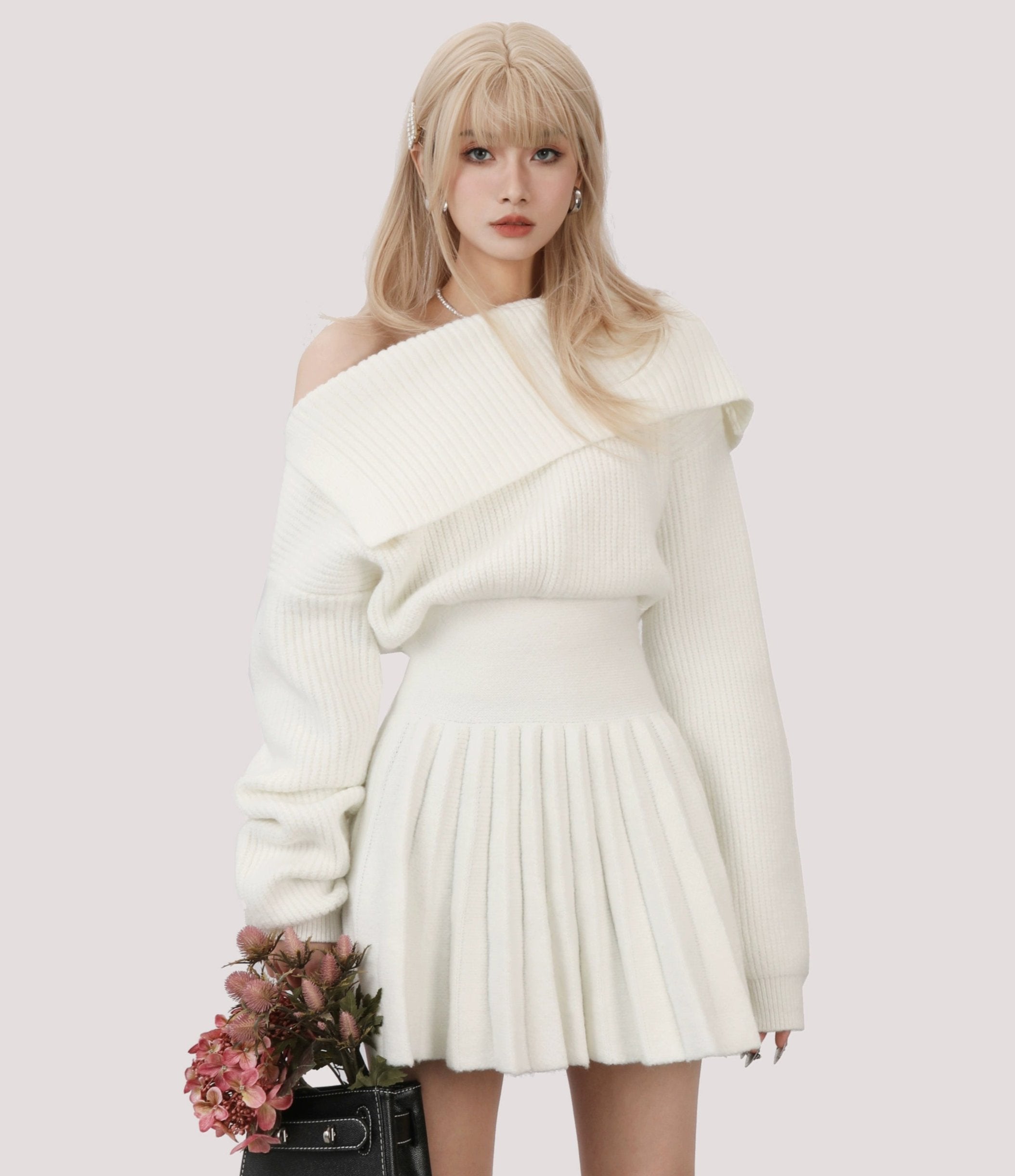 DALLA off shoulder pleats ワンピース ホワイト