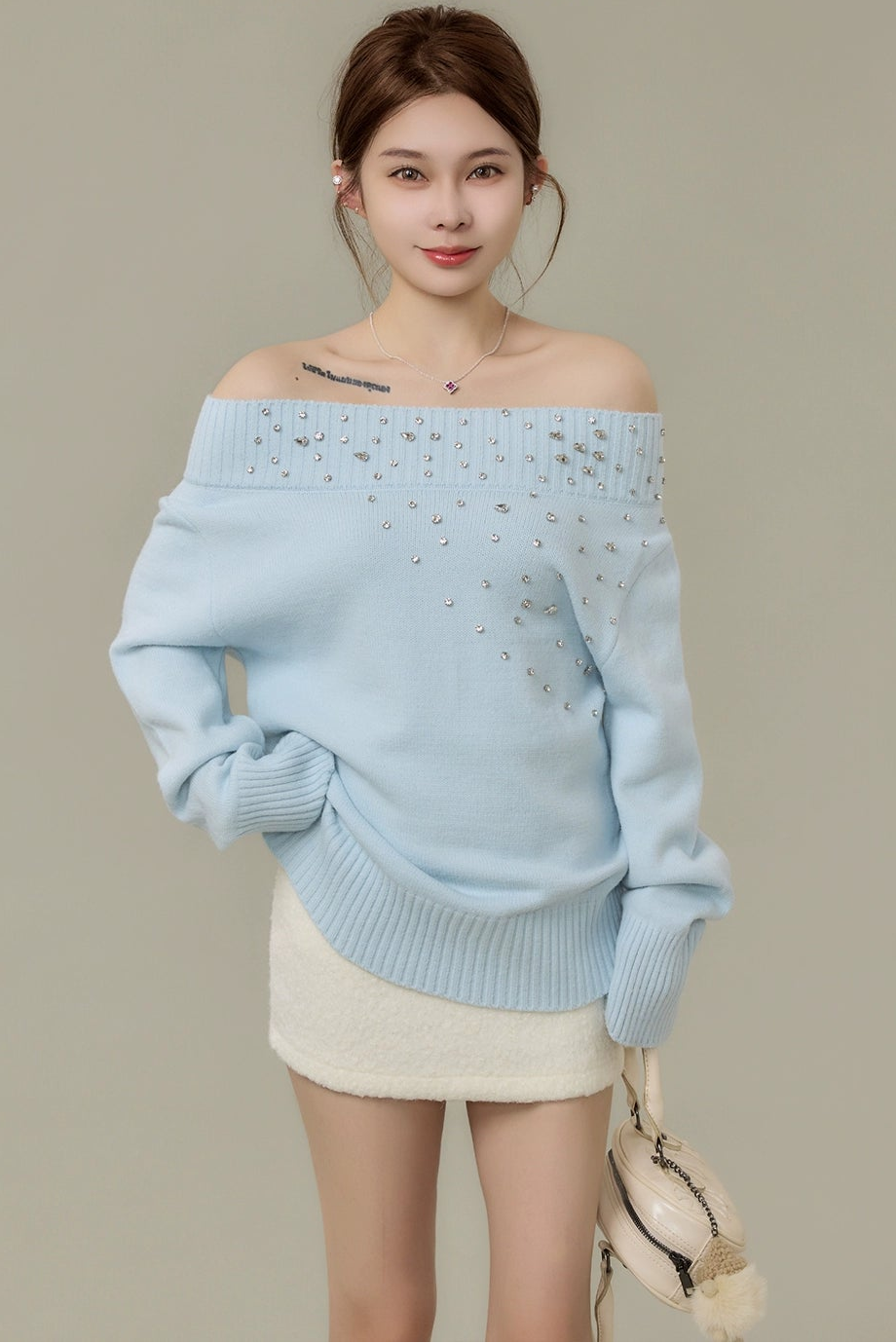 crystal embellish off-shoulder knit DL1498