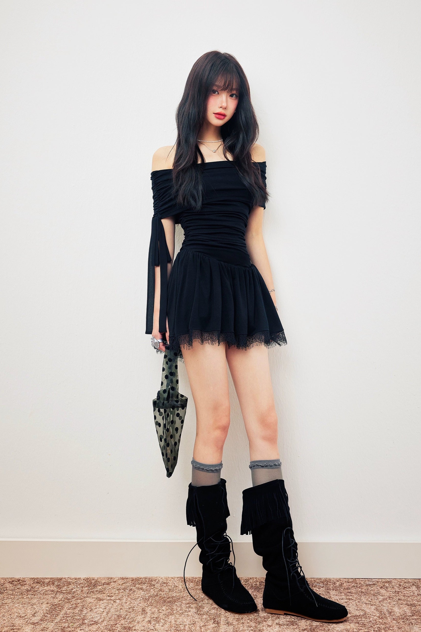 off shoulder ribbon one-piece DL1432
