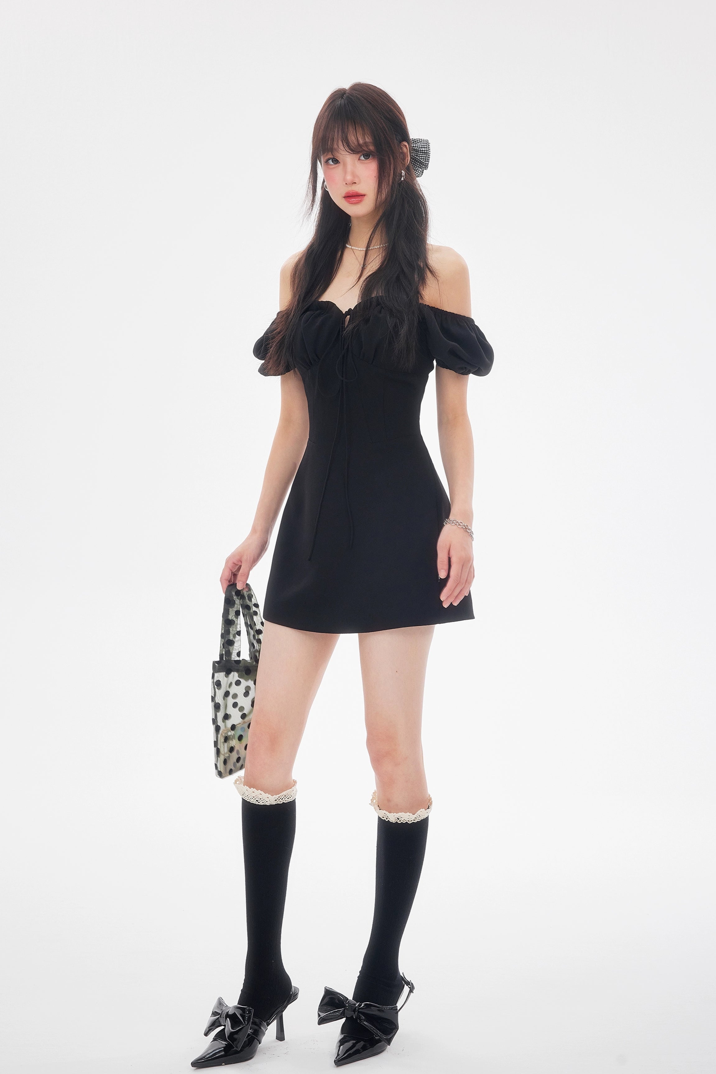 black puff sleeve one-piece DL1410