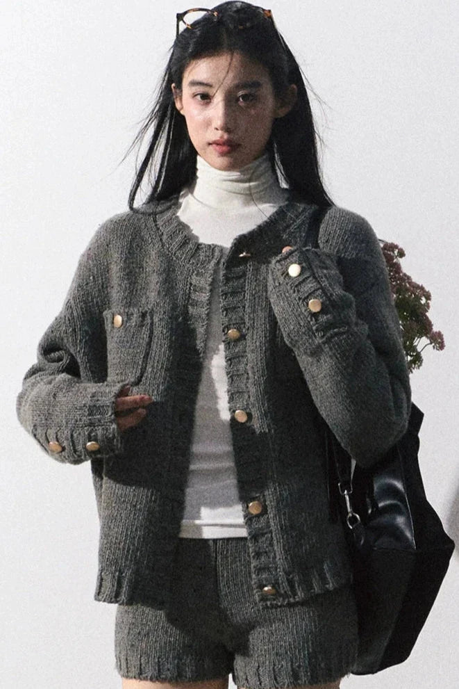 round gray Knit cardigan DL10034