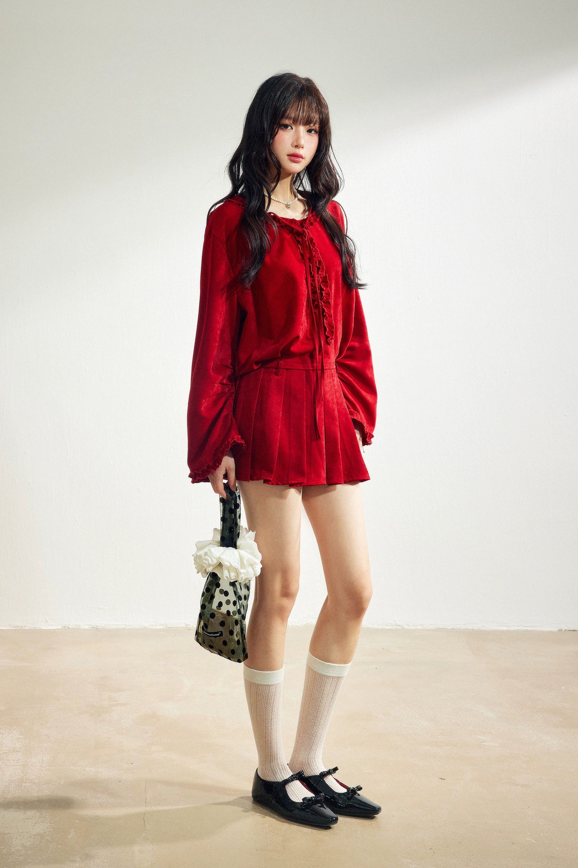 velour frill shirt one-piece DL1442