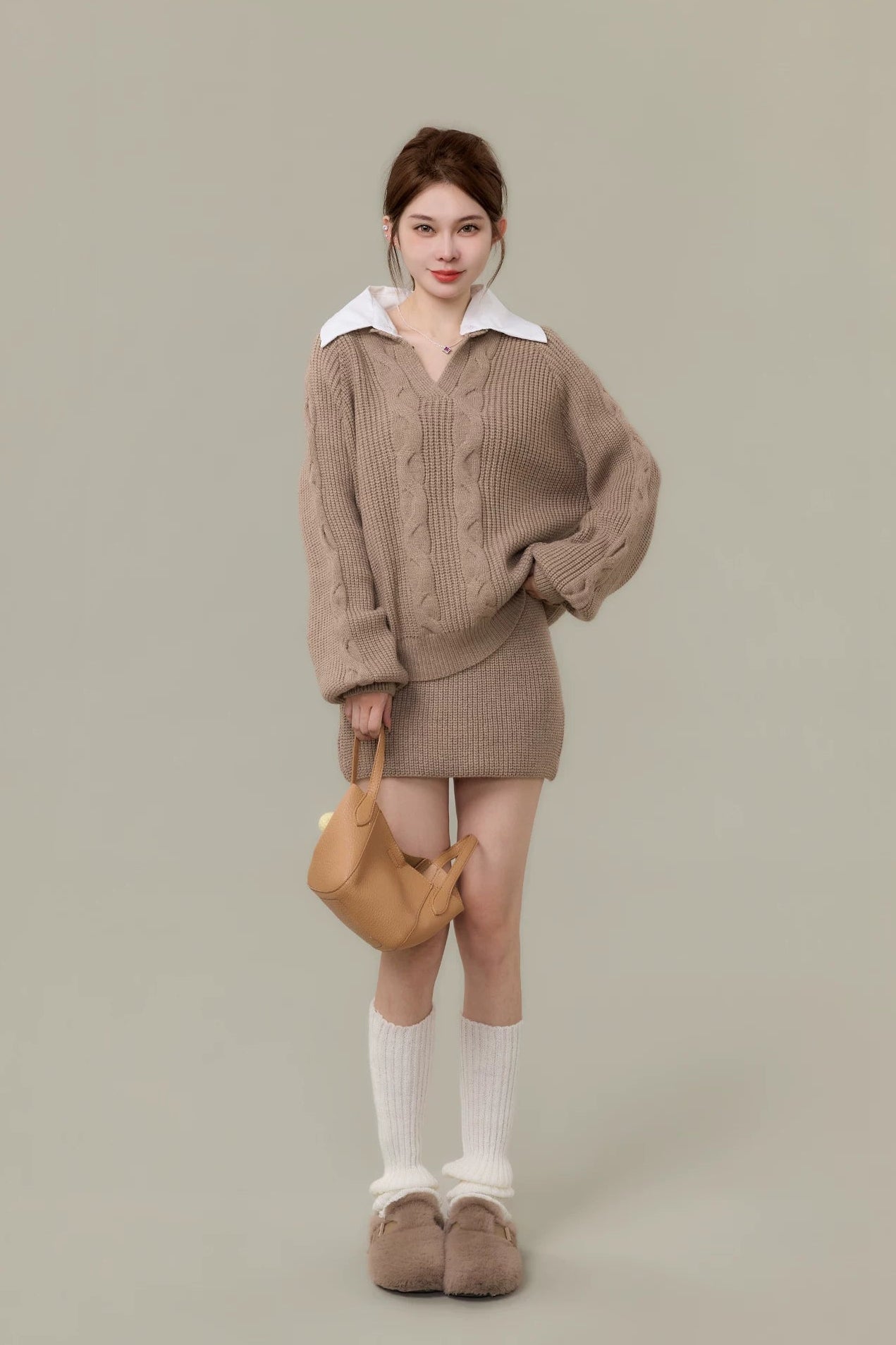 shirt collar cable knit mini set up DL1497