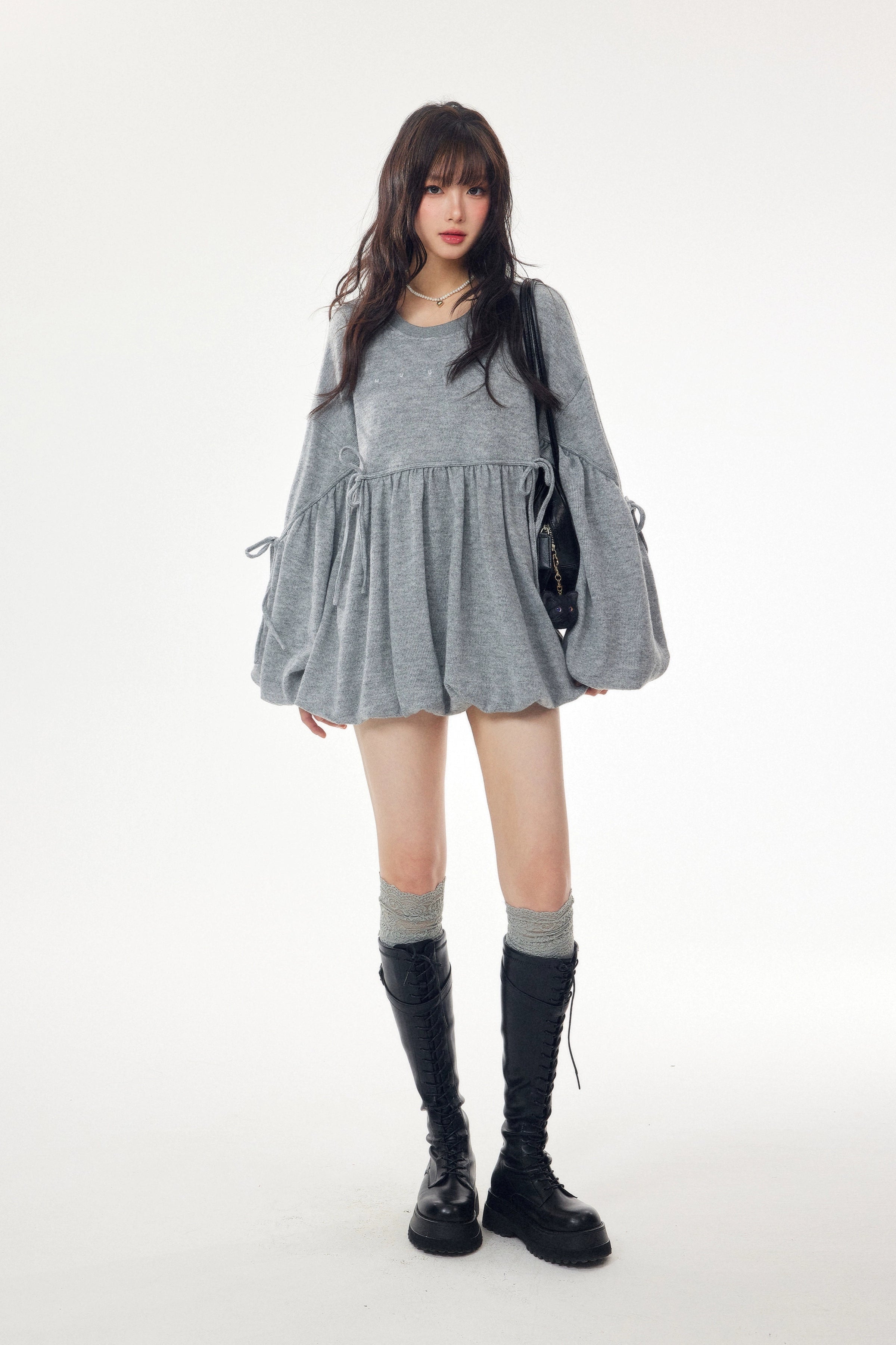 balloon hem sweat one-piece DL1447