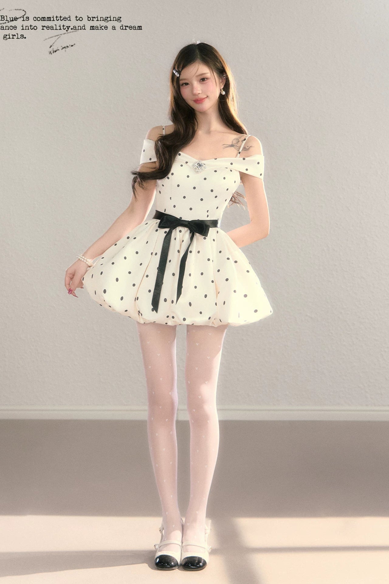 dot ribbon balloon mini dress DL1515