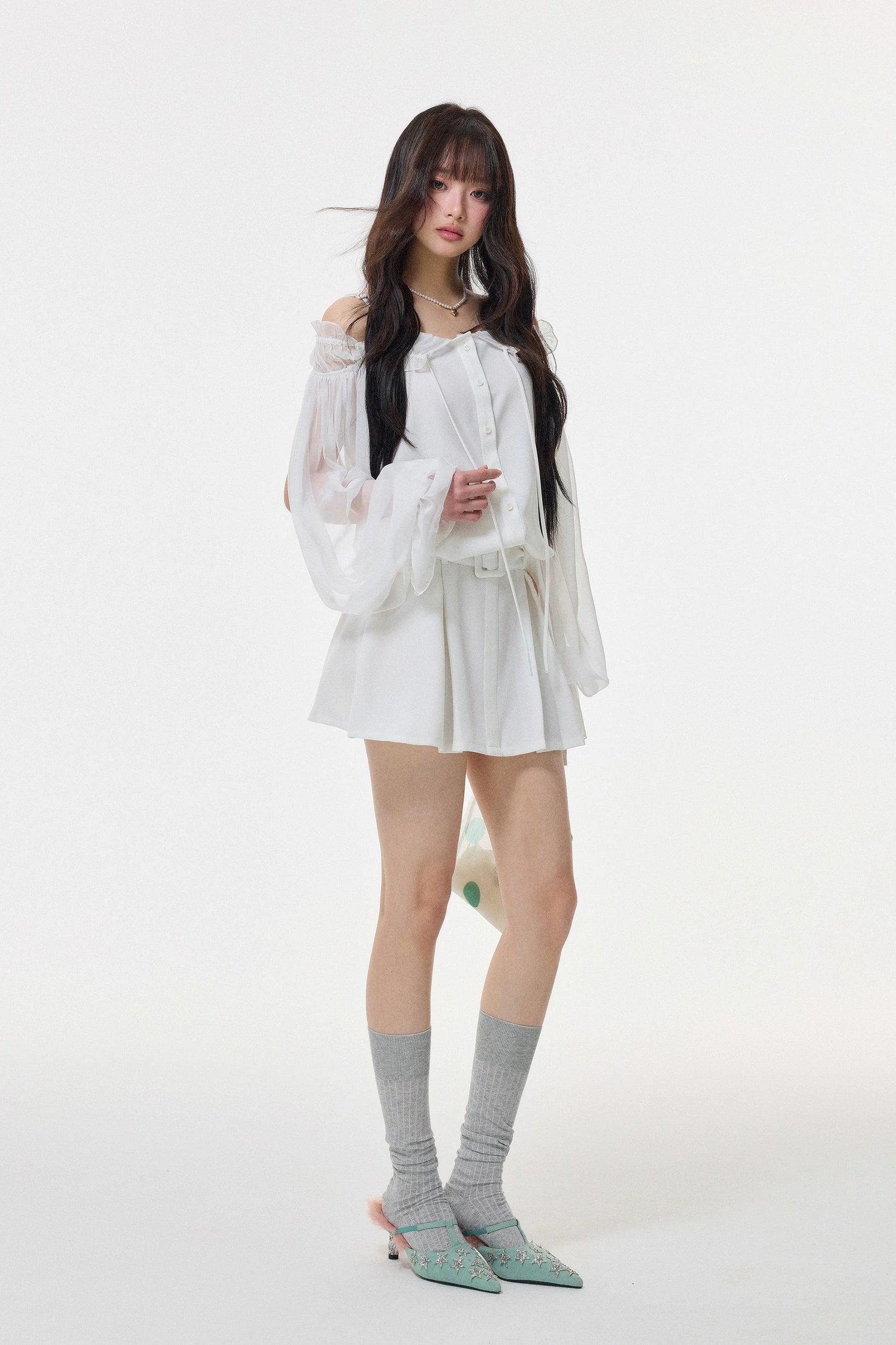 sheer off shoulder frill mini one-piece DL1519