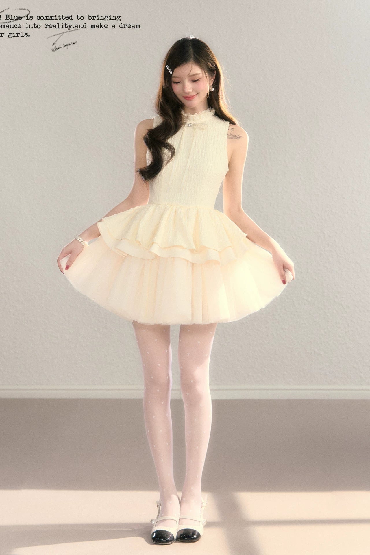 high neck ribbon peplum ballet dress DL1516