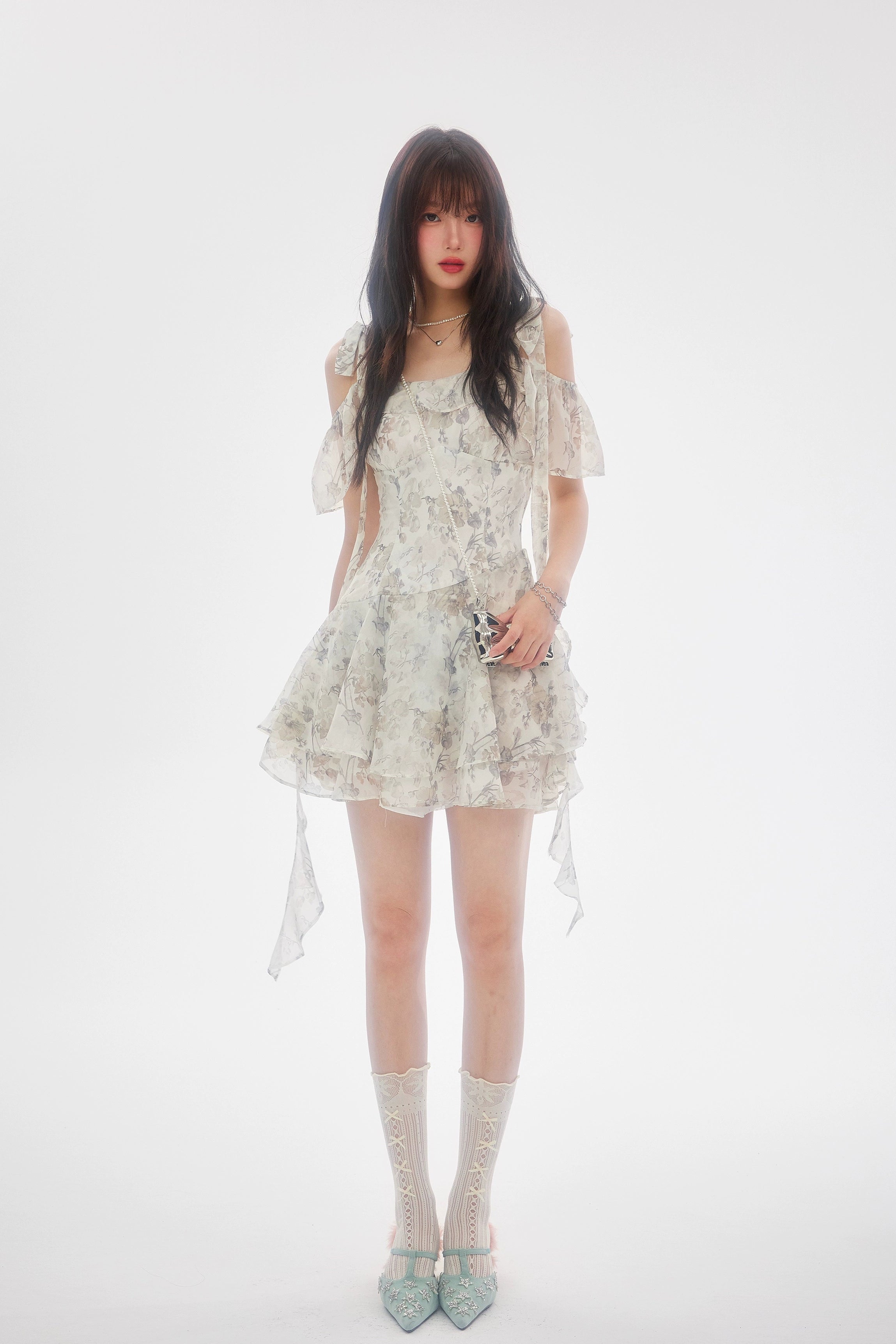 flower shirring one-piece DL1433