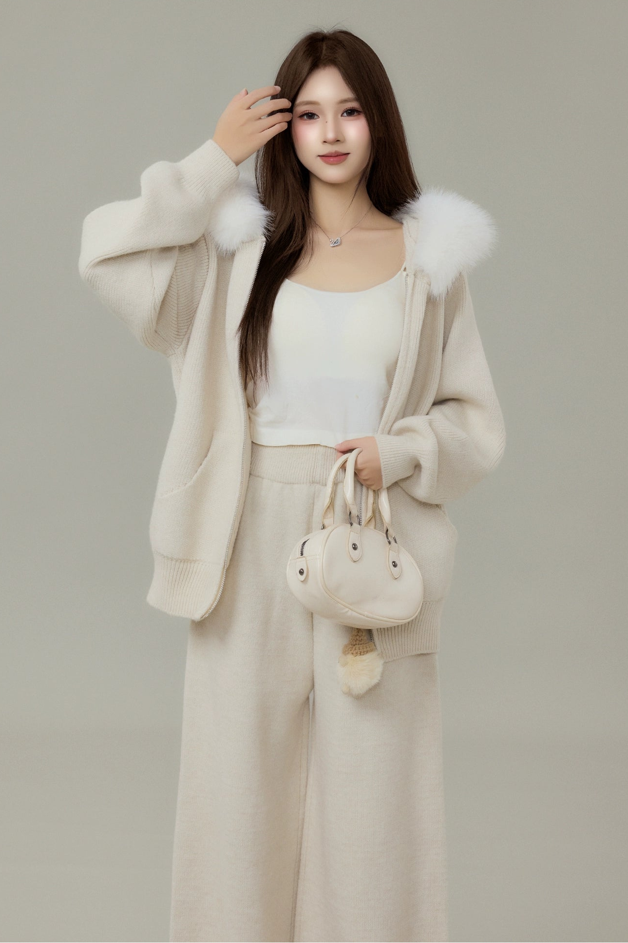 faux fur hoodie knit set DL1491