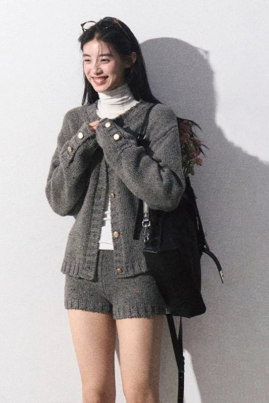 round gray Knit cardigan DL10034