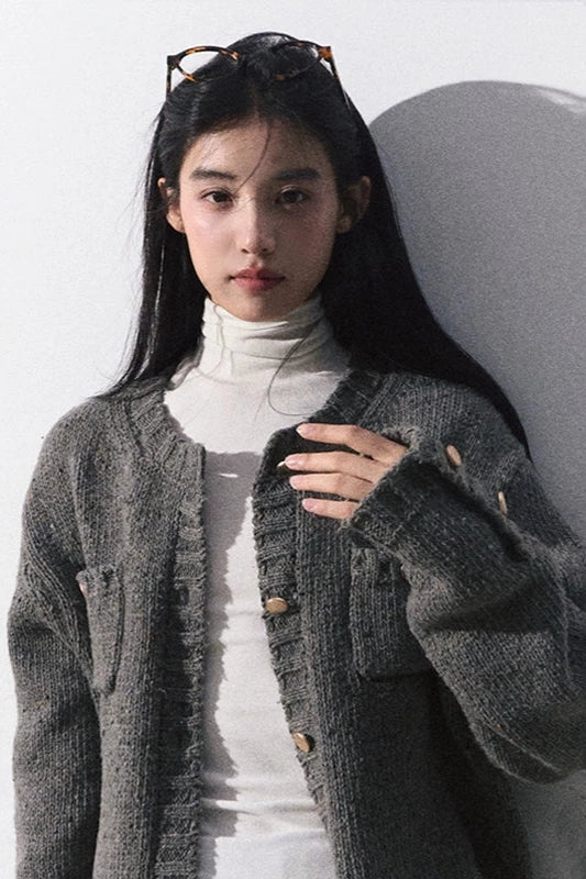 round gray Knit cardigan DL10034