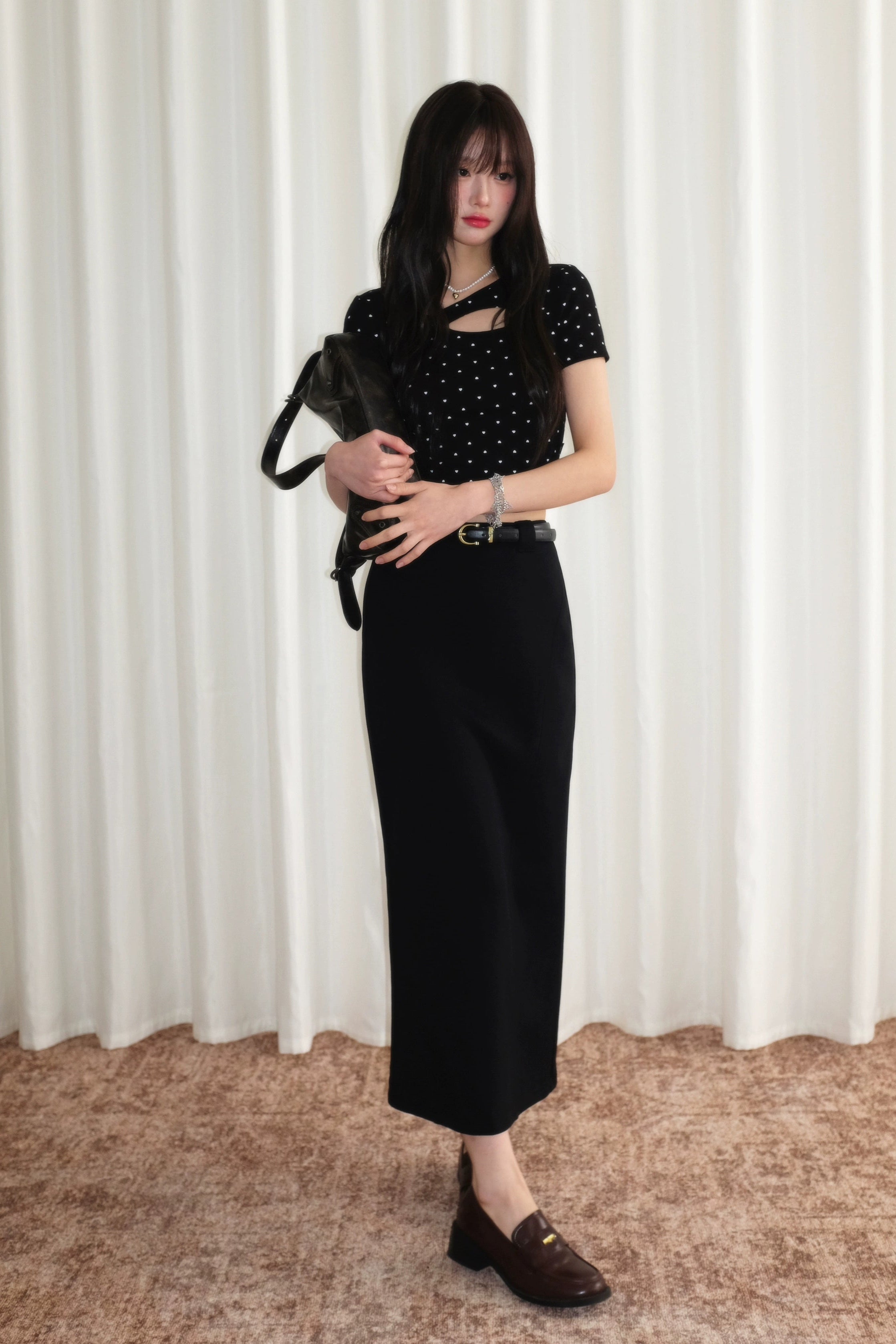 heart dot Ribbon open front tops DL1397