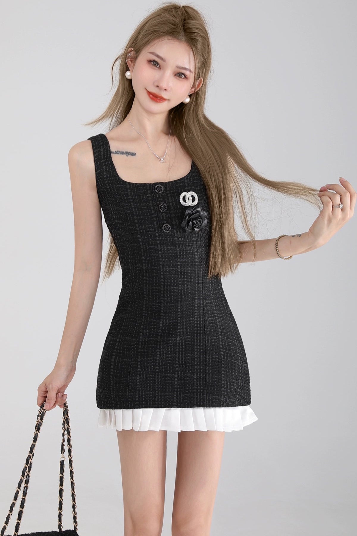 tweed tight frilled one-pice DL1393