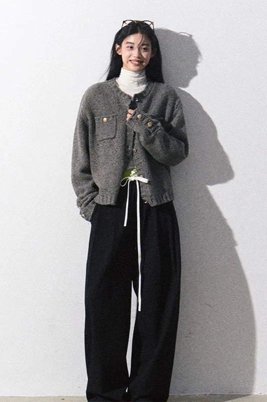 round gray Knit cardigan DL10034