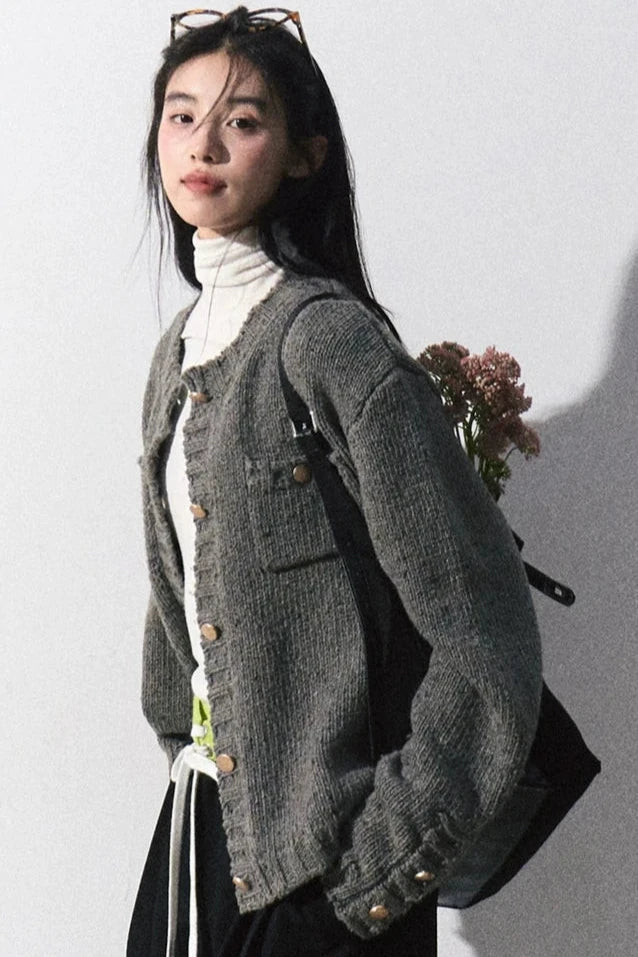 round gray Knit cardigan DL10034