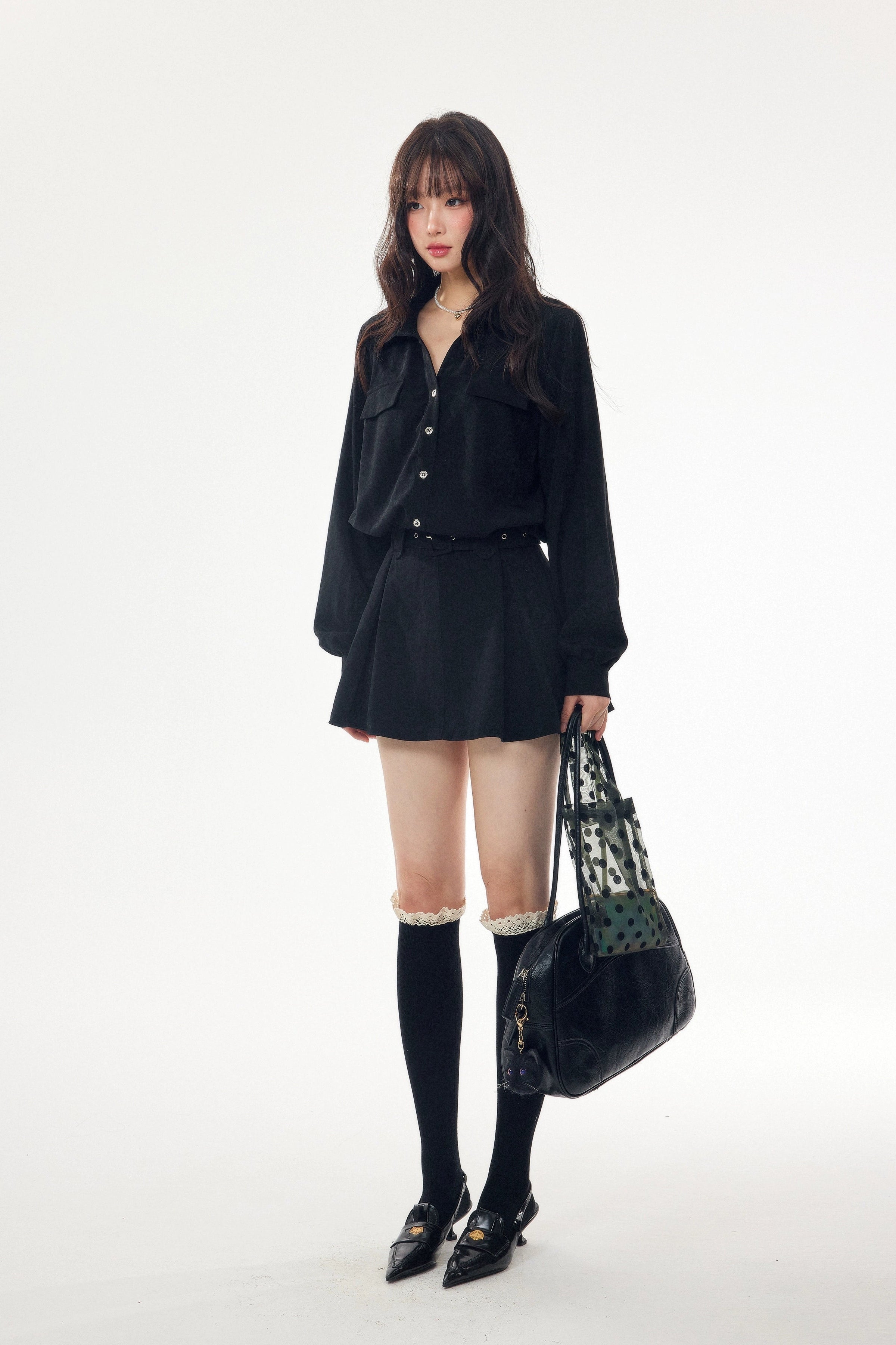black mini shirt one-piece DL1444