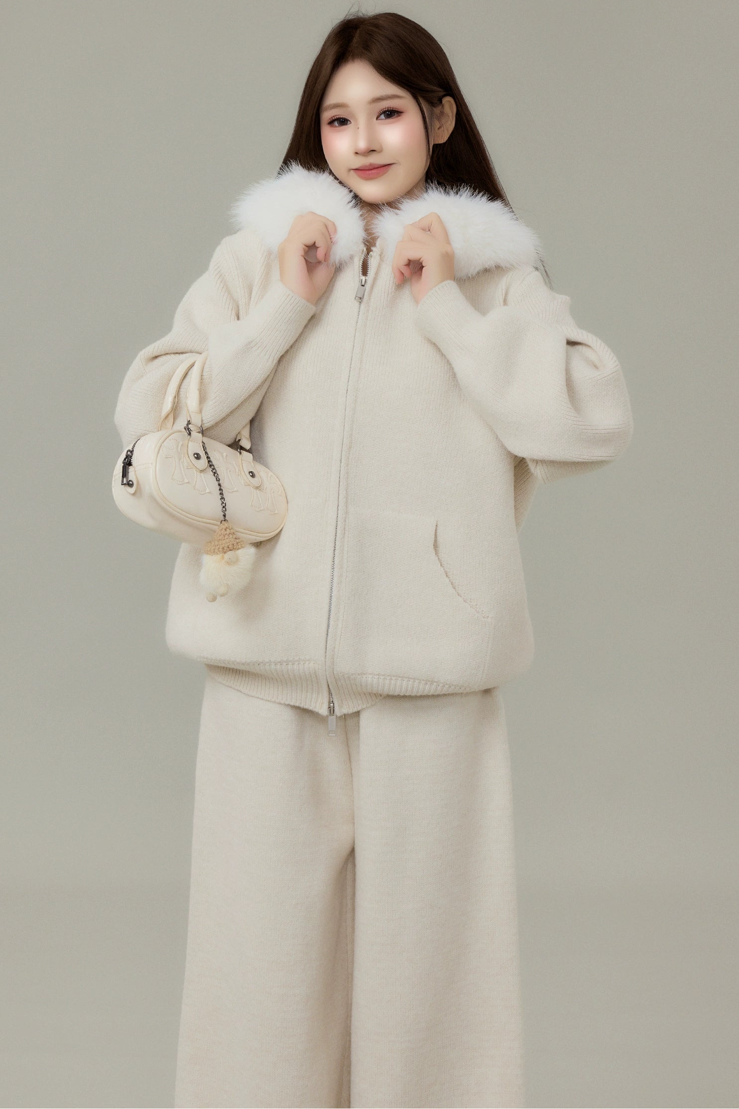 faux fur hoodie knit set DL1491