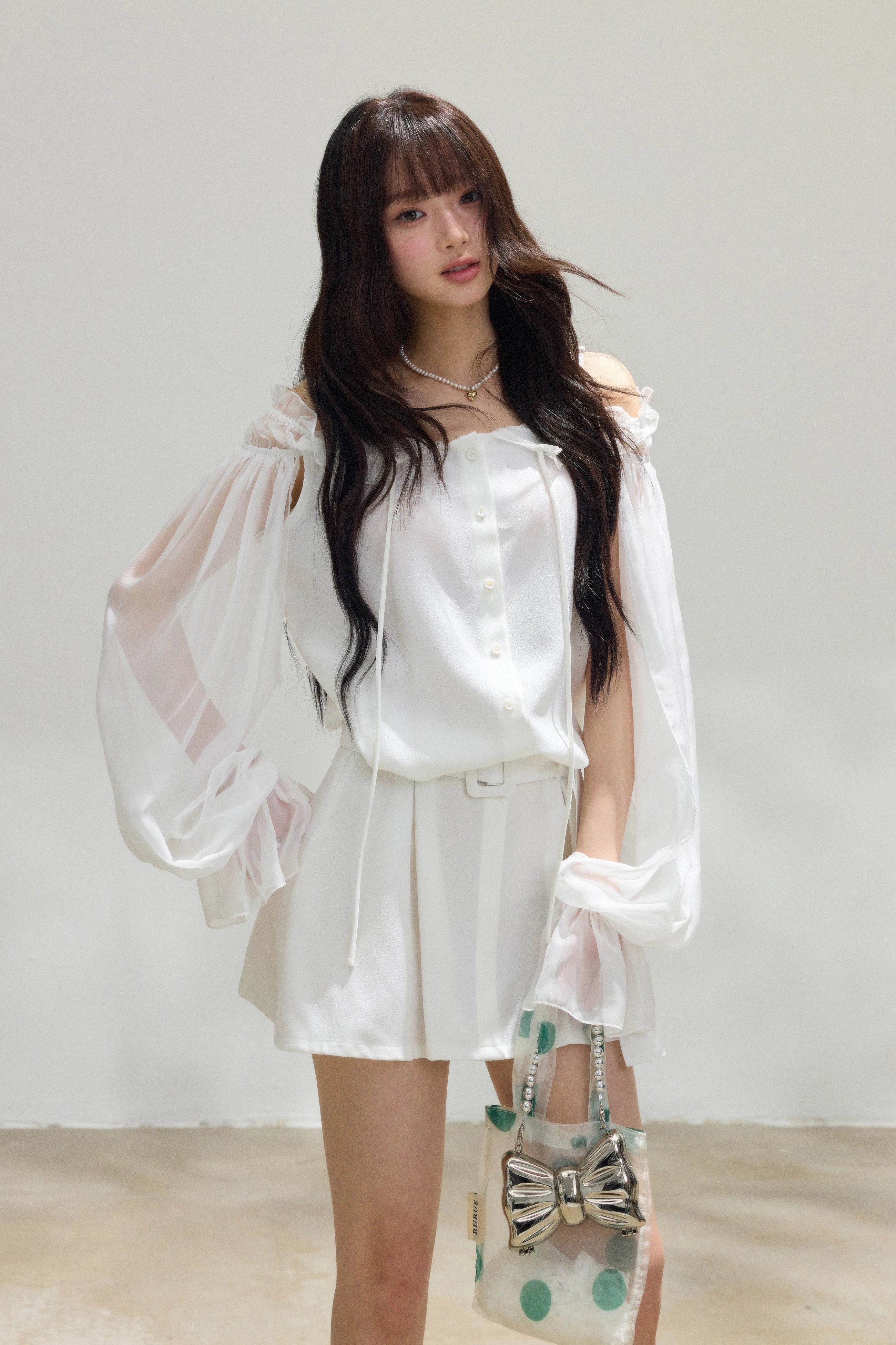 sheer off shoulder frill mini one-piece DL1519