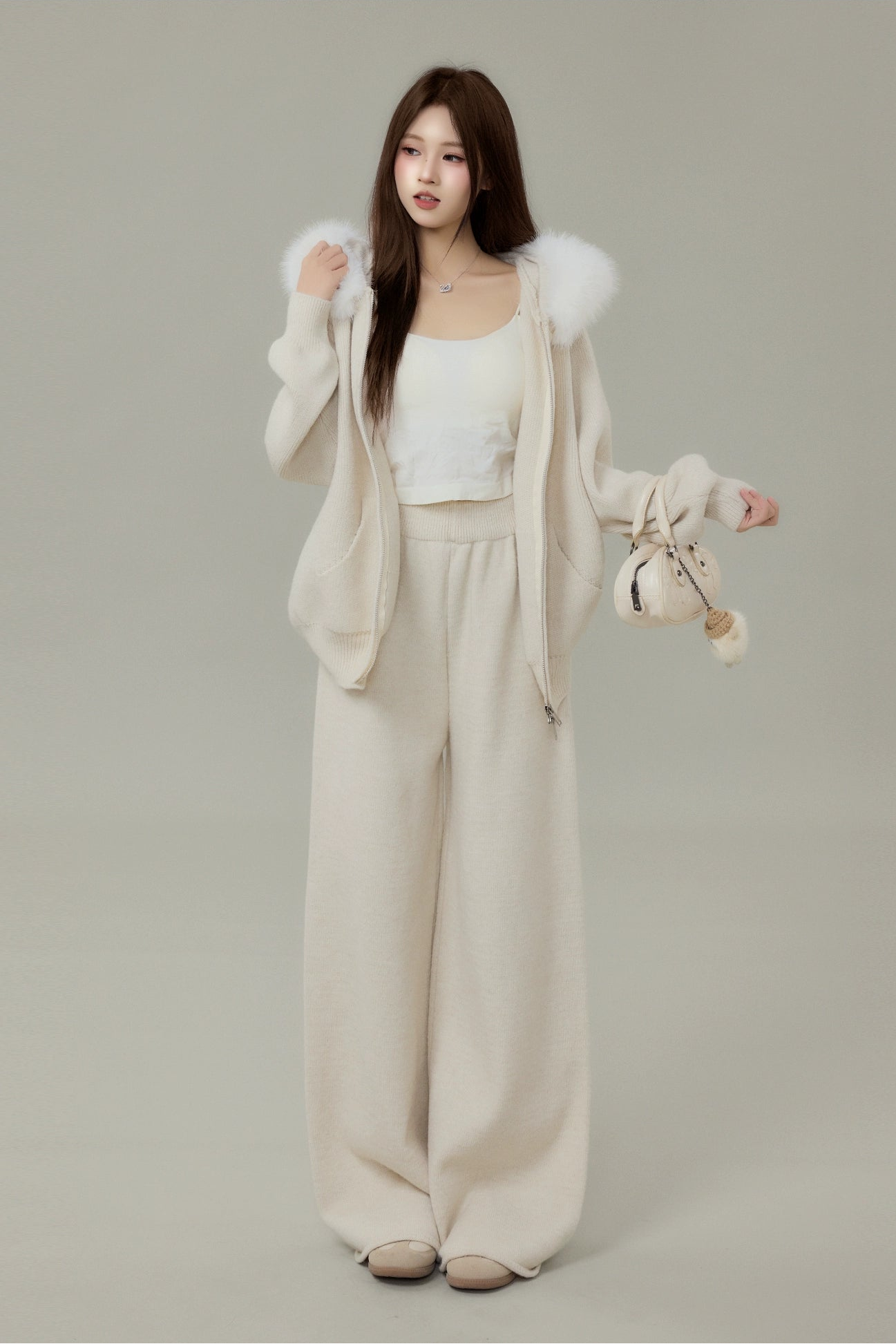 faux fur hoodie knit set DL1491